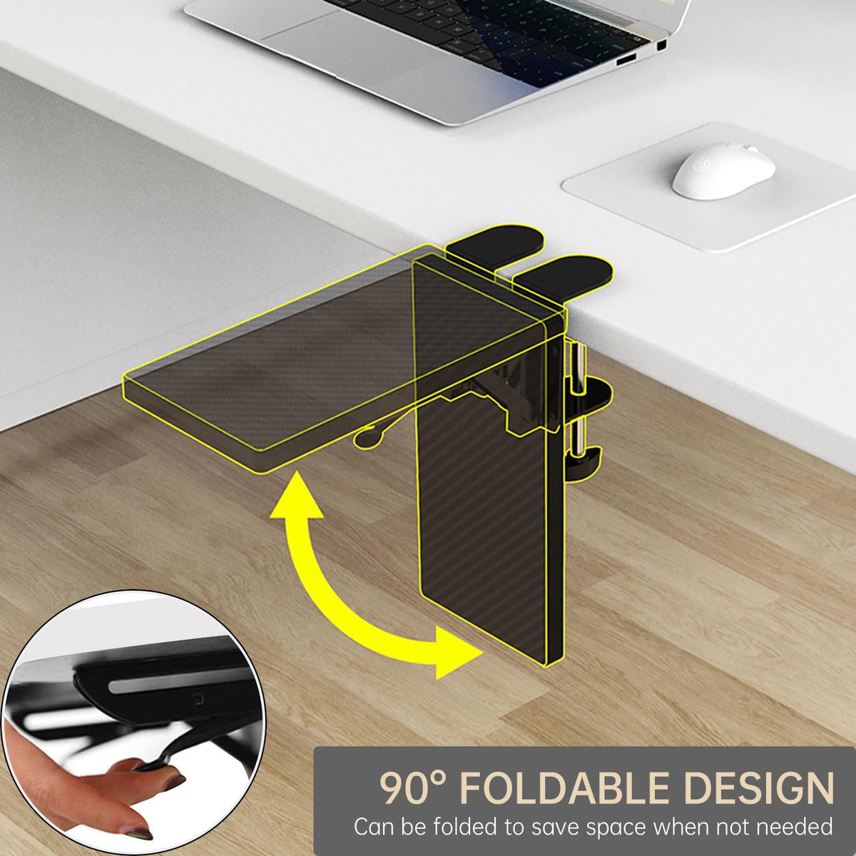 OUGIC Ergonomic Desk Extension Tray, 30 x 15 cm, Clamp Without Perforation, Foldable Keyboard Drawer Tray, Wrist Rest, Computer Stand