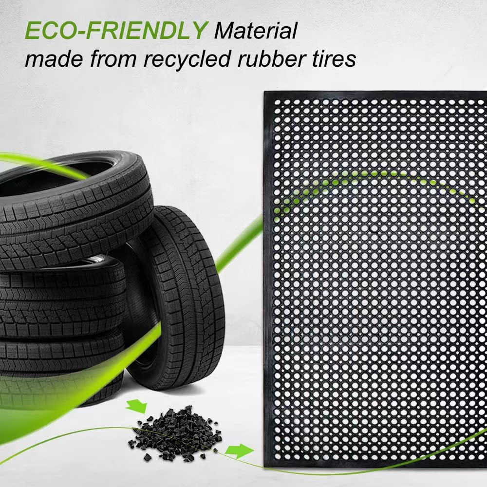 Anti-Fatigue Rubber Floor Mat - NANBOWANG Commercial Grade Grease Resistant Non-Slip Recycle Tyre Floor Mats for Restaurant Kitchen Bar Garden Outdoor Wet Area (36"x 60") Black