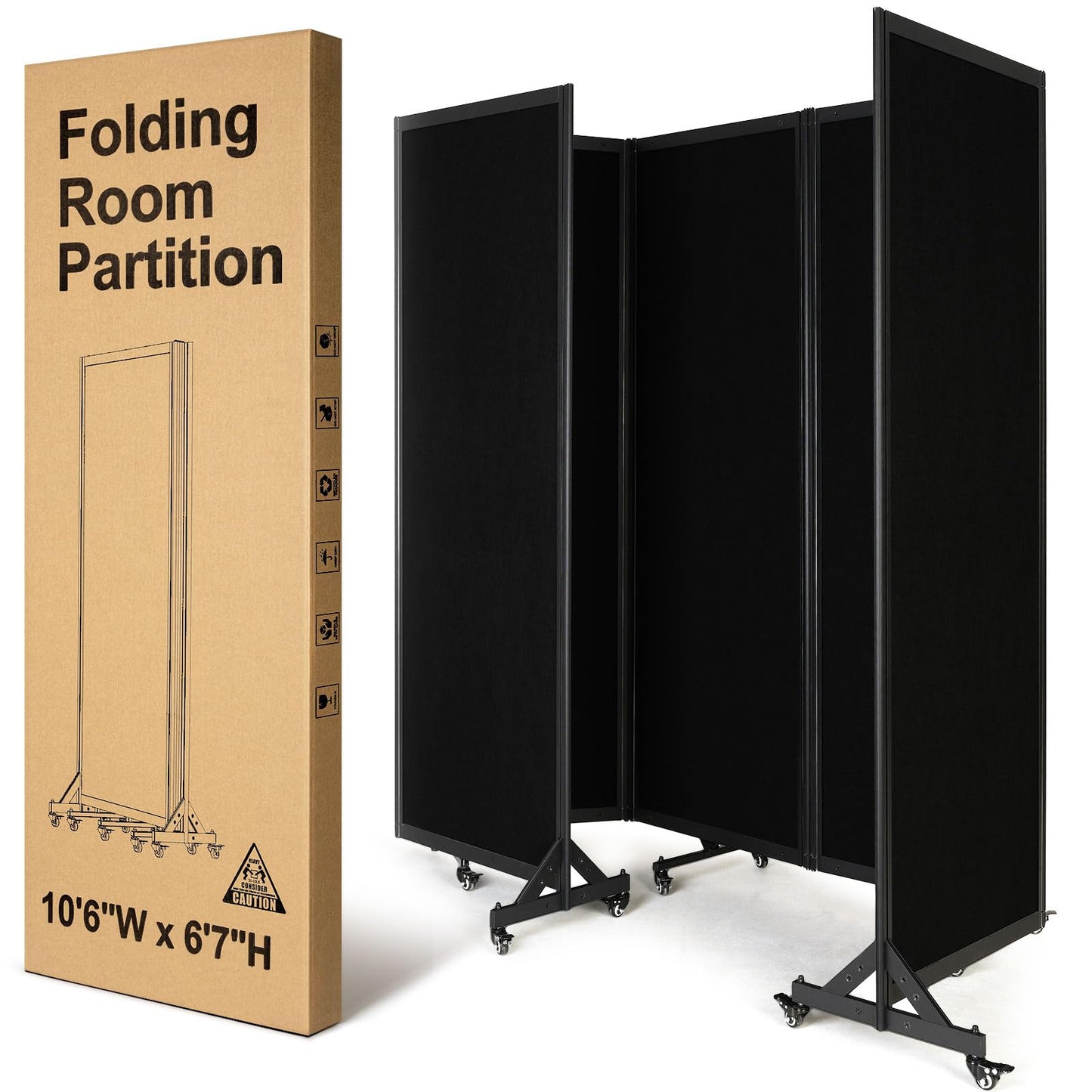Strongbird Folding Room Partition, Office Partition Dividers, Privacy Divider Wall, Office Divides, 10'6"W x 6'7"H,Black
