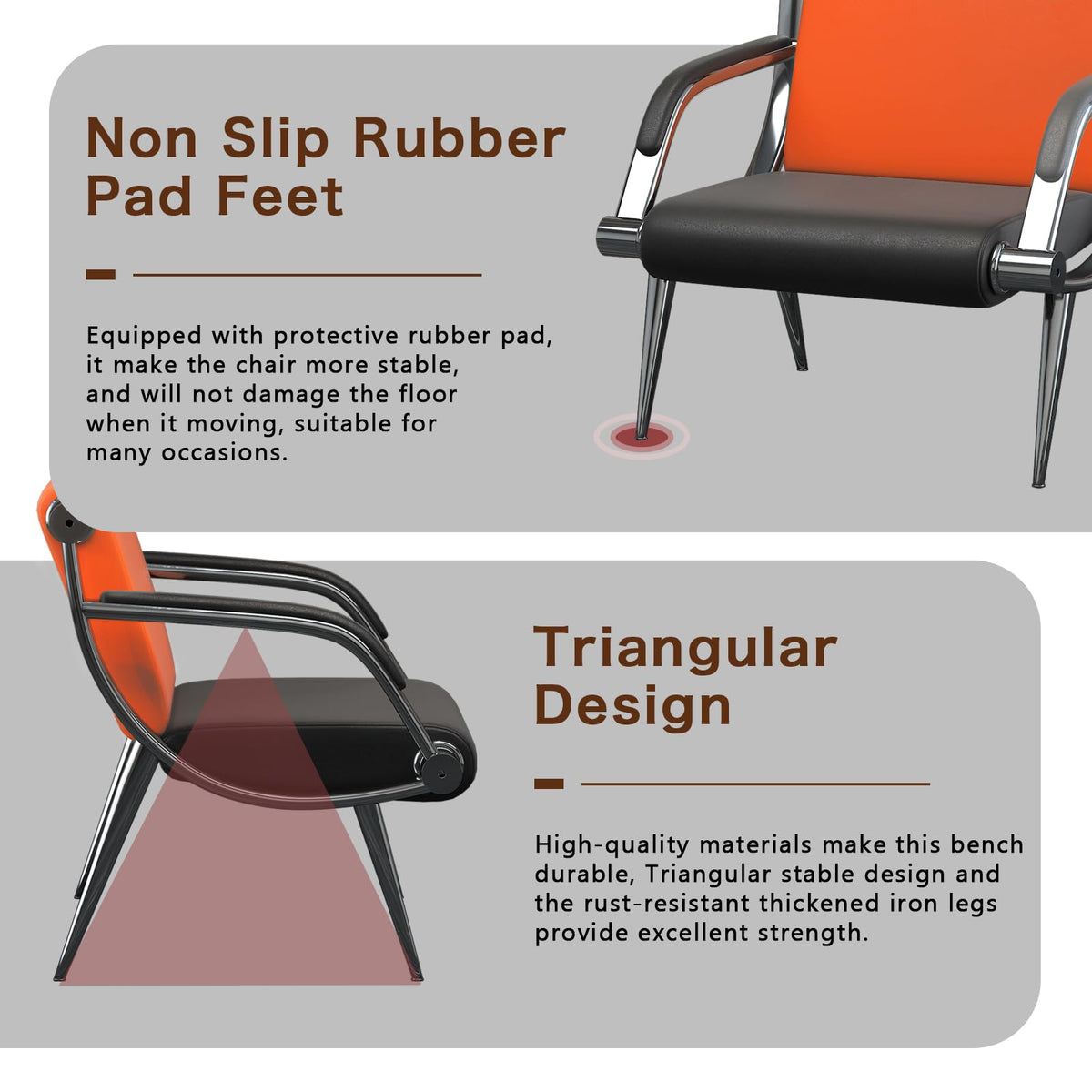 wonline 2Pcs Waiting Room Chair with Armrest PU Leather Office Furniture, Office Guest Seating Lobby Conference Reception Chairs for Airport Clinic Hospital Bank Salon Barber(Orange&Black)
