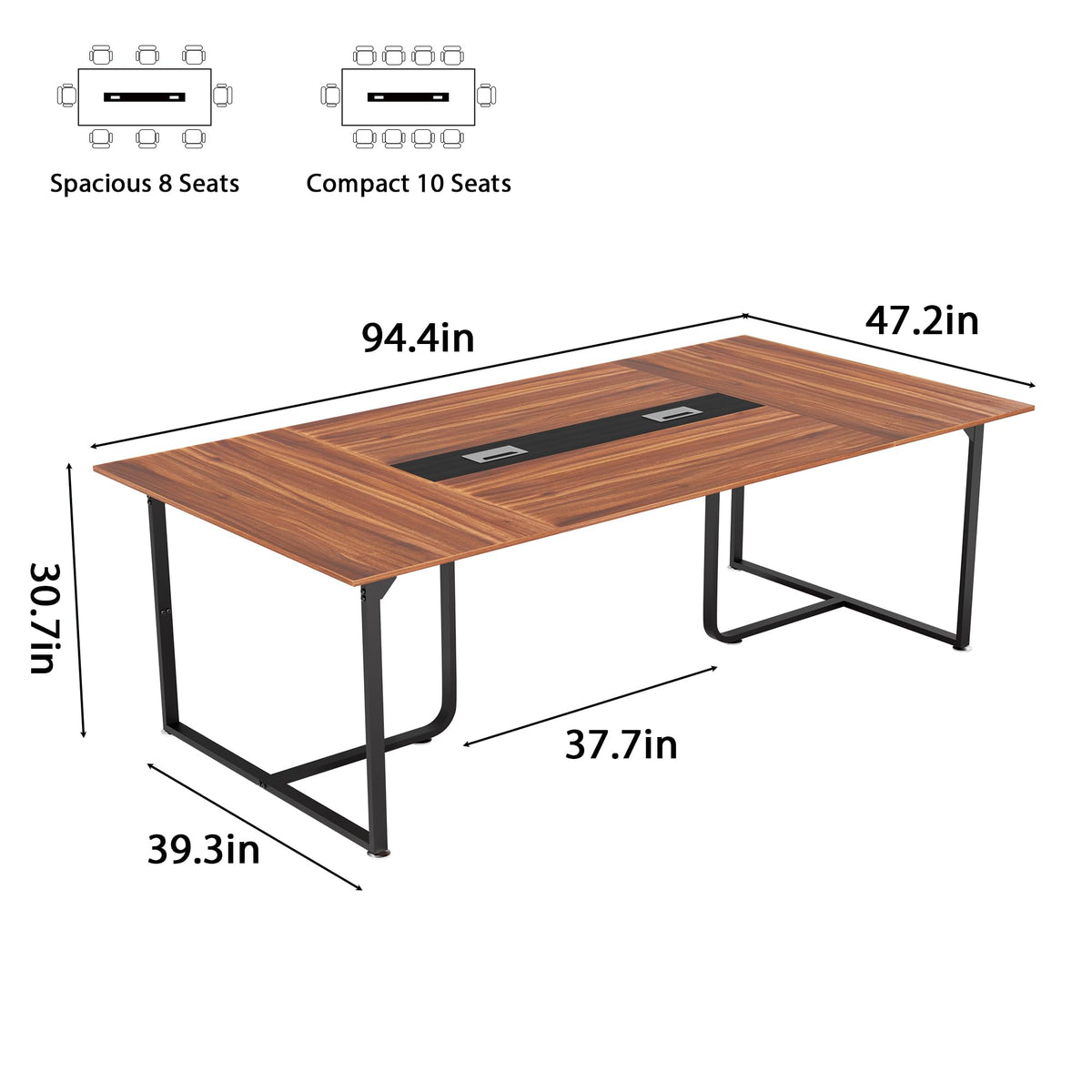 LayBurst 8FT Conference Table,94.4 L x 47.2 W x30.7 H Meeting Seminar Table with Grommet,Stability Enhancement,Large Conference Room Table for Office Meeting (Brown)
