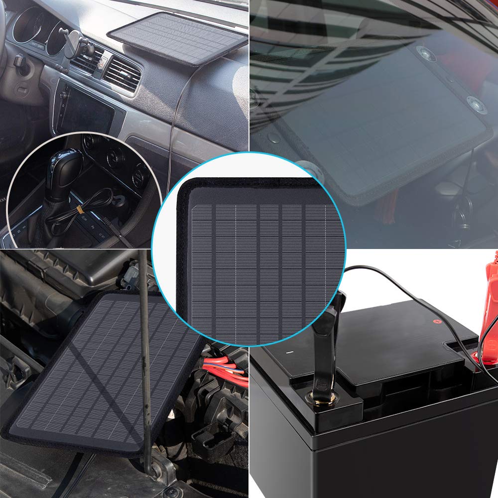 Renogy 5W Solar Trickle Charger Portable Battery Maintainer with Lighter Plug/Alligator Clips/Battery Cables for Car Boat Marine Motorcycles Truck