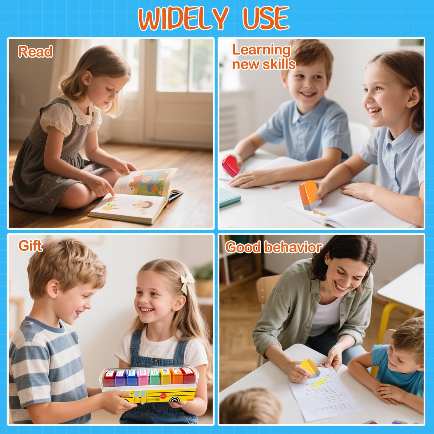 Teacher Stamps for Grading Classroom, New Teacher Appreciation Gifts, Self-Inking Motivation Great Job Parent Signature Stamp for Homework Must Haves, Teacher Supplies (8 pcs)