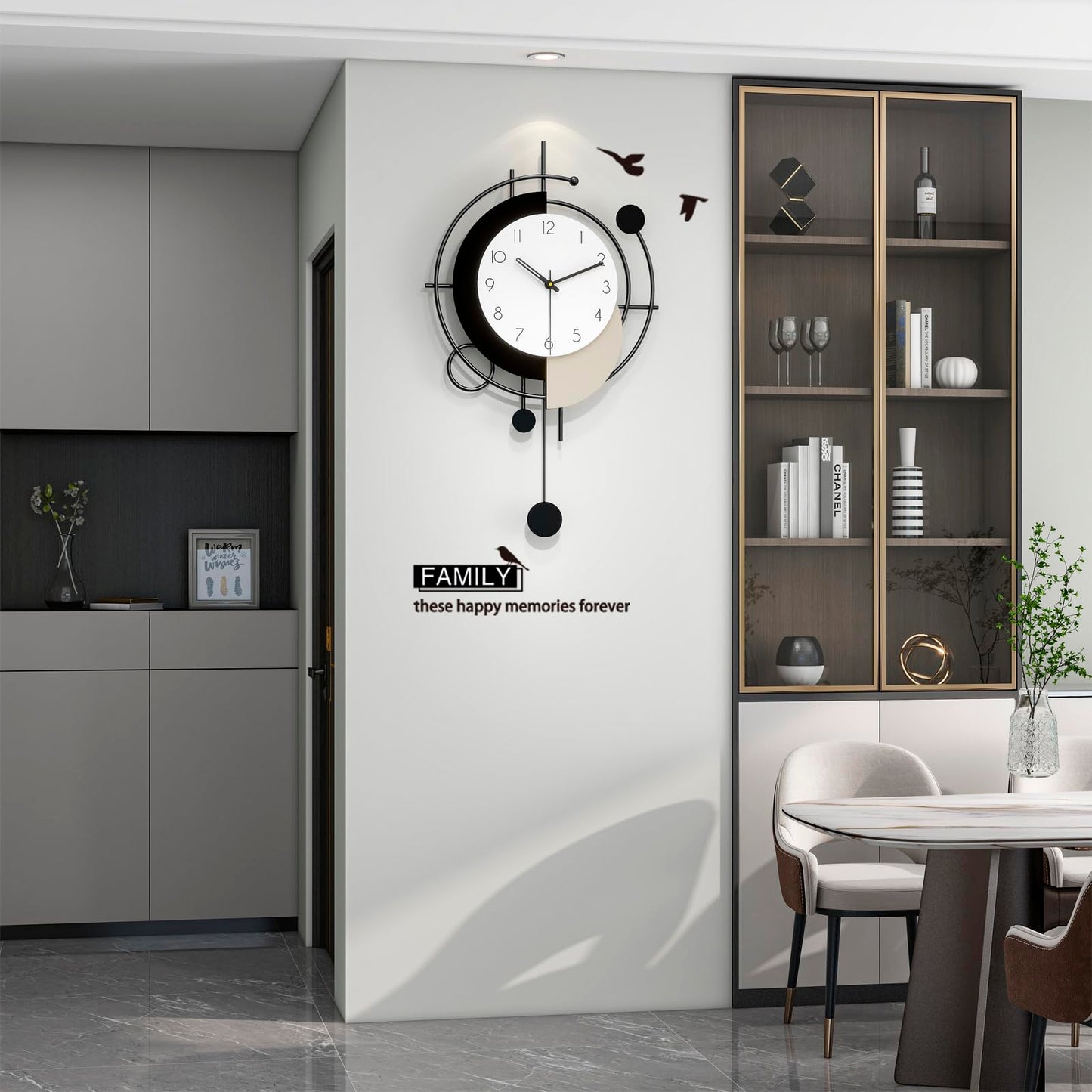 JTWALCLOCK Large Wall Clock for Living Room Decor Modern Decorative Black Wood Wall Clock with Pendulum Battery Operated Non Ticking for Kitchen Bedroom Office 23 Inch Big Silent Art Clock for Home