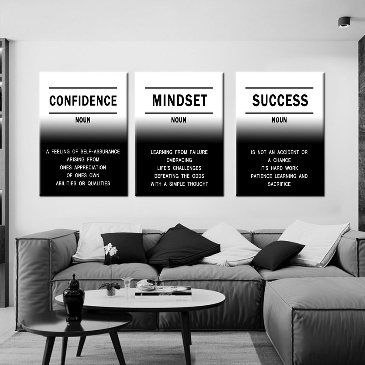 Extra Large 3 Piece Canvas Wall Art Motivational Quotes Decor Confidence Mindset Success Framed Artwork for Conference Room Executive Office Living Room Men Women Teen Gift, 60" W x 28" H