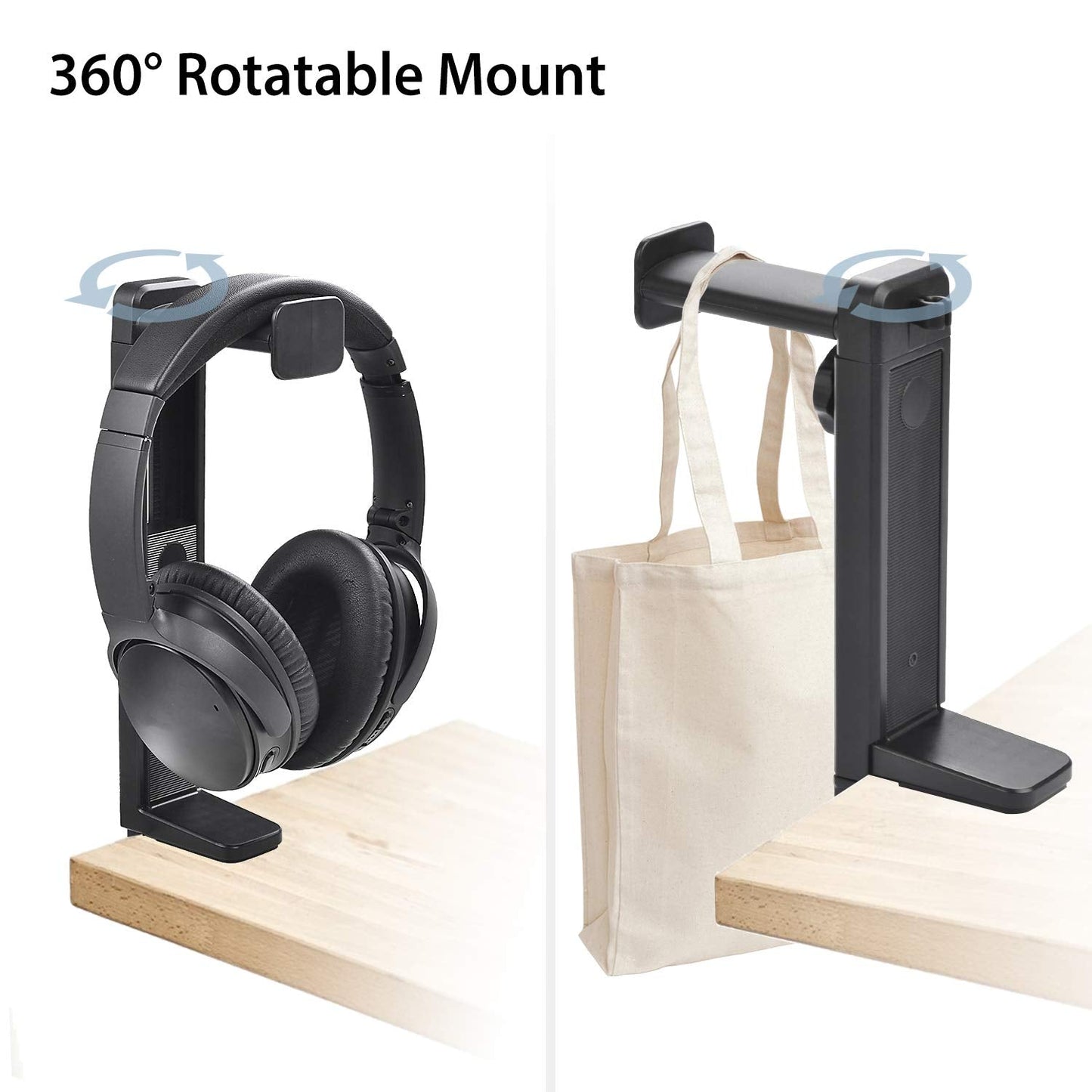 NEETTO HS906 Headphone Stand & Hanger 2 in 1, Above & Under Desk Gaming Headset Holder Mount Hook with Height Adjustable & Rotating Clamp, Earphone Rack with Cable Clip