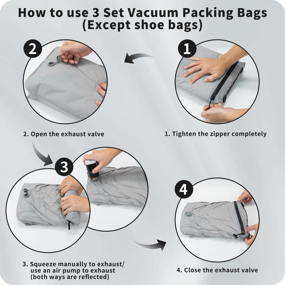 Eulant 4 Set Vacuum Packing Bags for Travel,Professional IPX8 Zip Packing Organizer for Suitcases Backpack,Space Saver Bags Packing Organizers for Clothing Packing