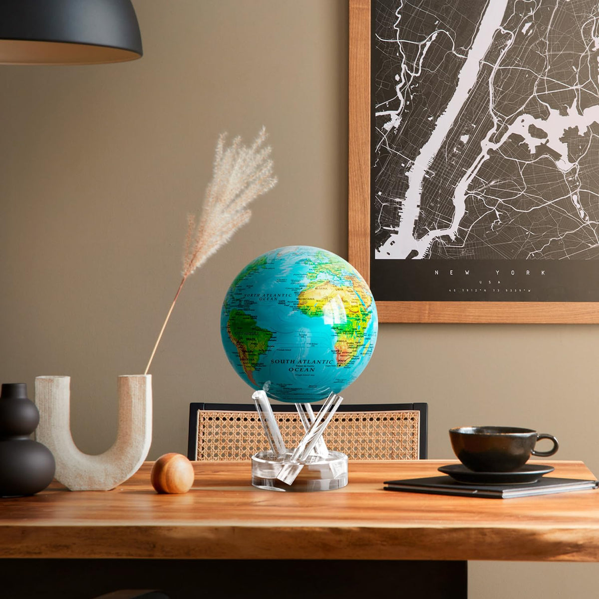 MOVA Globe - Ocean Blue Relief Classic (4.5") | Solar-Powered Rotating World Globe with Terrain Detail | No Batteries or Cords | Elegant Desk Décor or Educational Gift