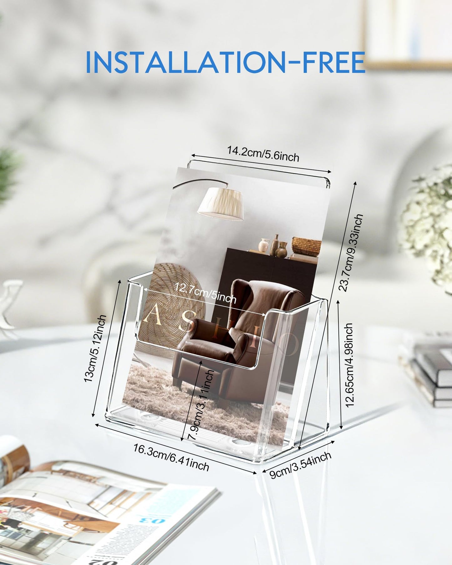 Sahasea Acrylic Brochure Holder 6 x 9 inch, 4 Pack Flyer Holder Compatible with 4 x 6, 4 x 9, 6 x 8, 8.5 x 5.5 inch, Clear Sign Holder for Store, Office, Real Estate, Menu, Literature Displaying