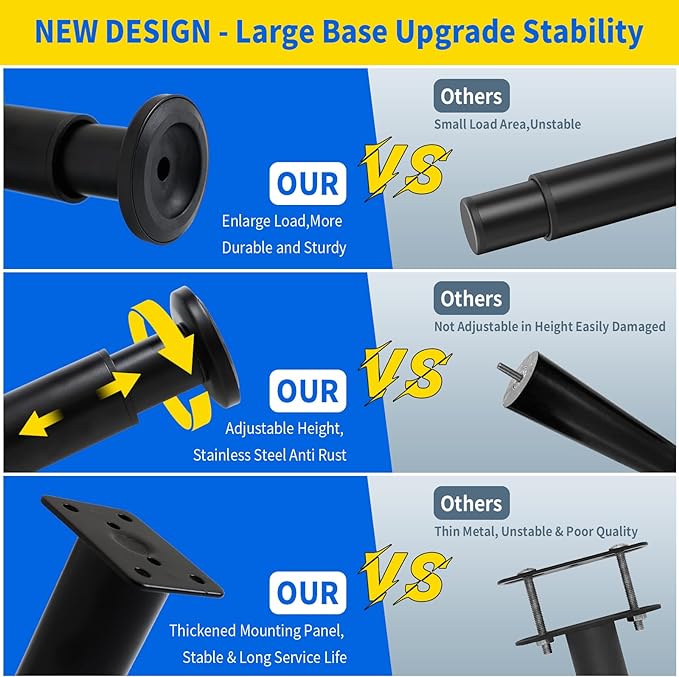 4 Pcs Adjustable Height Furniture Support Legs 3.15-4.72 inch, Metal Heavy Duty