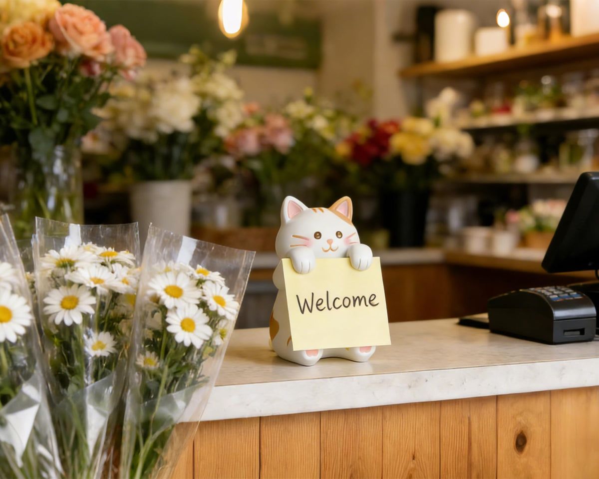 HORTIX Cat Pop-up Sticky Note Dispenser, Includes 1 Pad of 3x3 in Super Sticky Notes, 100 Sheets, Resin Desk Holder for Office & Home- Ginger Cat