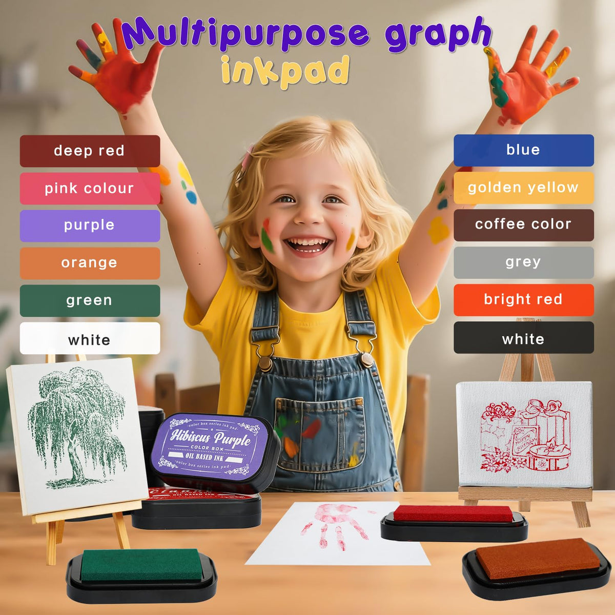 Large Oil Ink Pads for Kids Washable Craft Ink Stamp Pads,12 Color DIY Clear Embossing Ink Pad for Clothes,Baby Footprint Handprint,Rubber Stamps, Paper, Scrapbooking,Best Gift for Kids and Adult