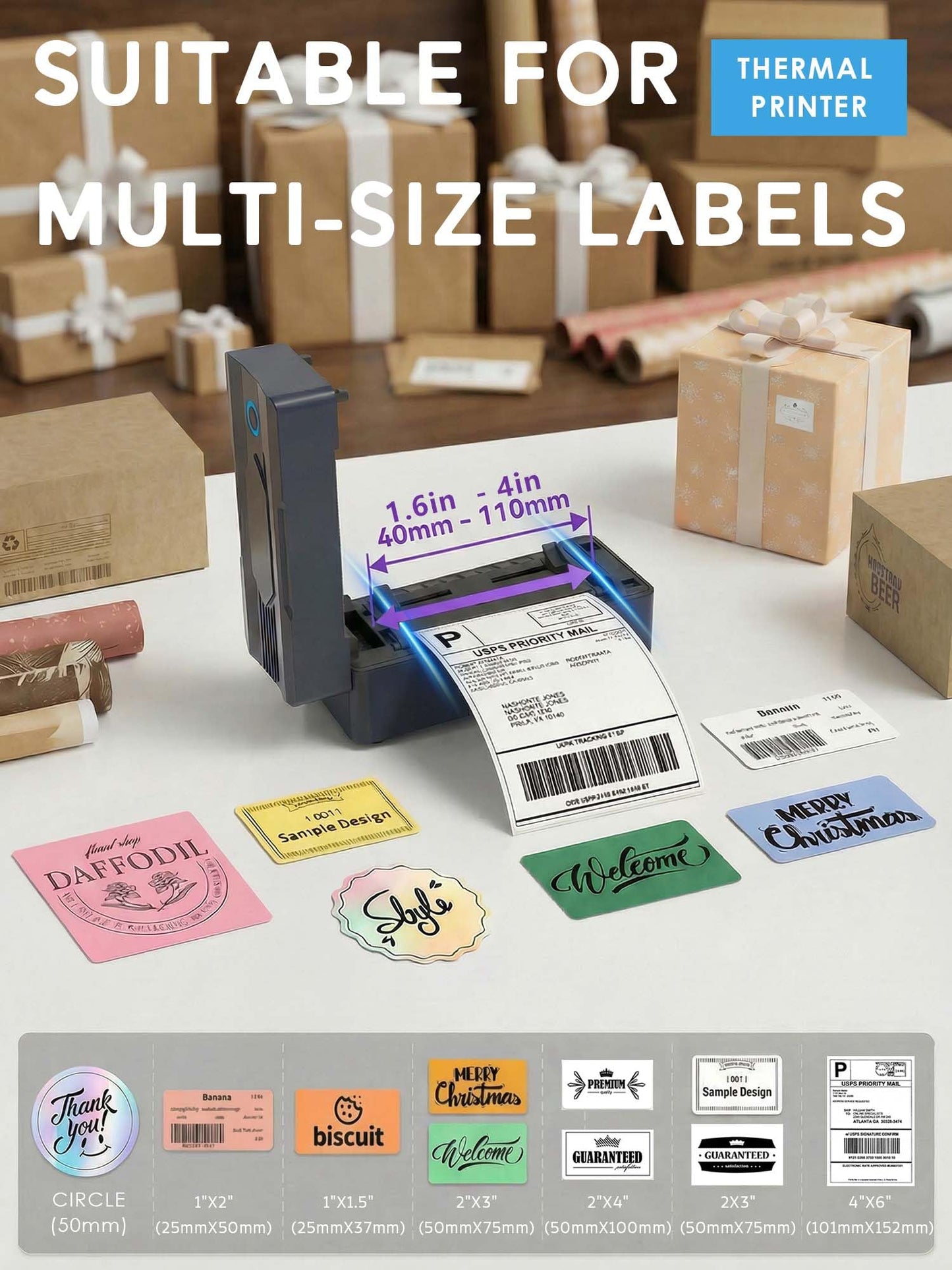 Forc Bluetooth Thermal Shipping Label Printer, 4x6 Wireless Thermal Label Printer for Small Business, Compatible with Android, iPhone, Windows & Mac, Widely Used for Amazon, Etsy, USPS & More