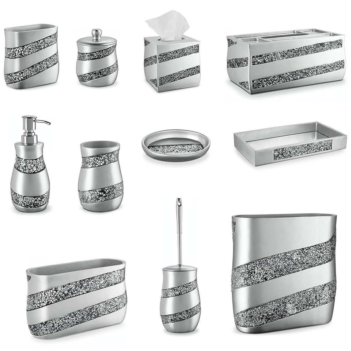 Creative Scents Silver Mosaic Soap Dish - Bathroom Bar Soap Holder - Decorative Dry soap Bar Holder for Shower, Vanity Sink, Bathtub - Durable Resin Designed bar Soap Dish (Silver - Gray)