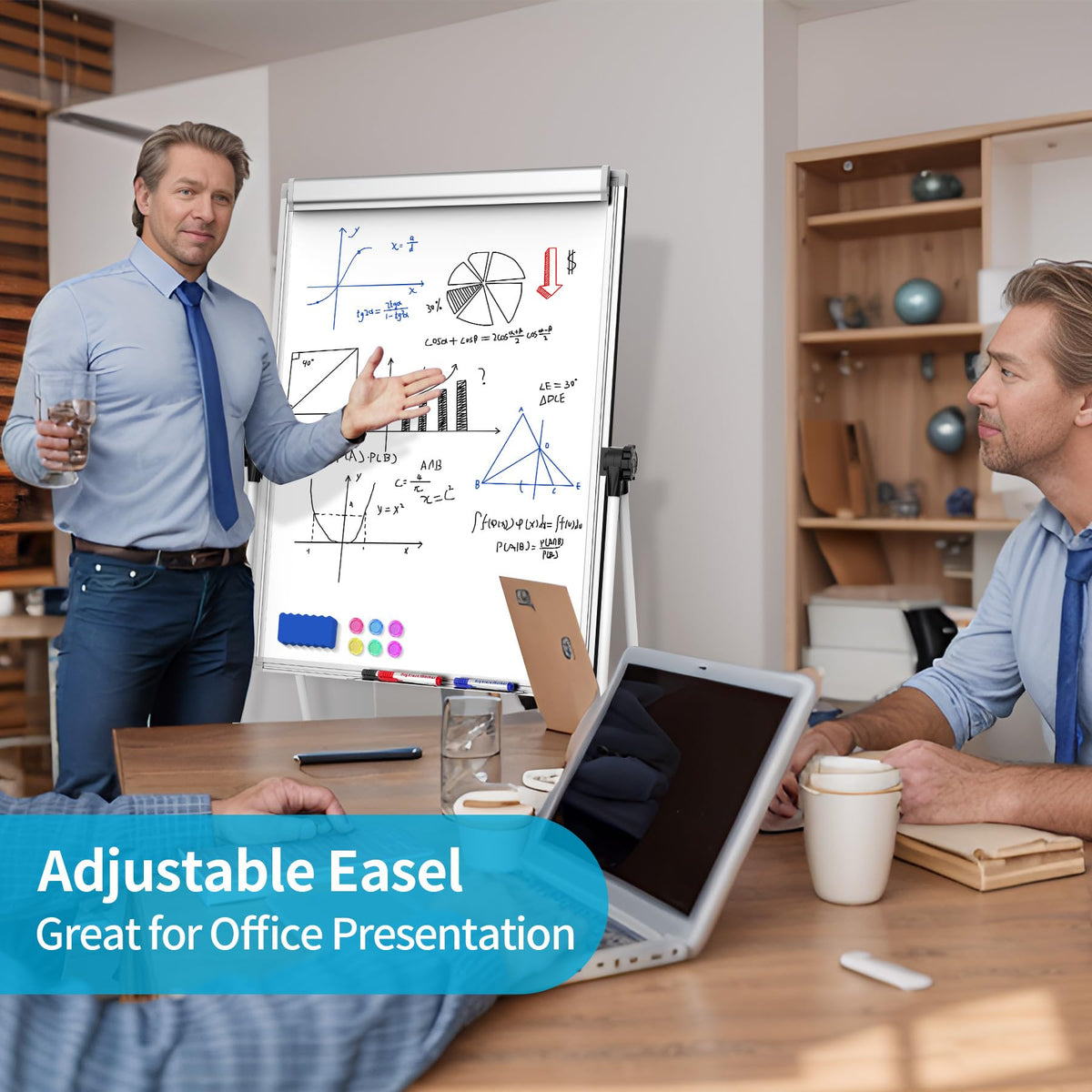 U Stand Double Sided Magnetic Dry Erase Board with Easel Stand, 40"x28" Whiteboard with Flipchart Paper Pad (25 Sheets)- Height Adjustable Standing Whiteboard for Office, Homeschooling & Studio, White
