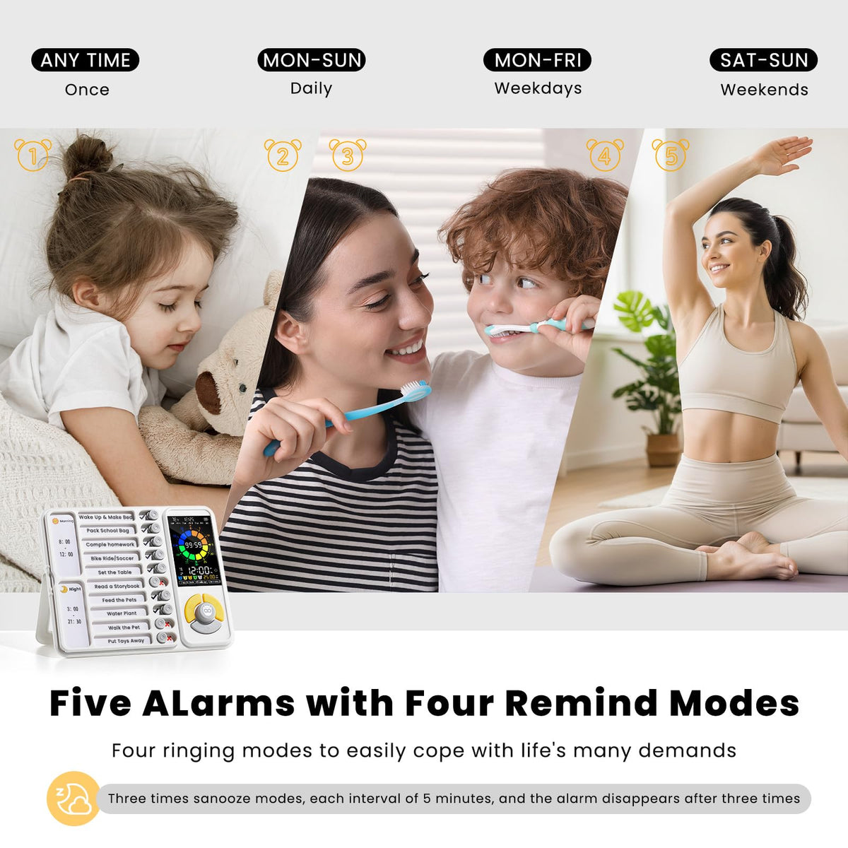 3-in-1 Visual Timer & ADHD Tool for Kids and Adults, 12/24H Silent Task Timer with Chore Chart, Daily Checklist with Pomodoro Timer, Alarm Clock - White