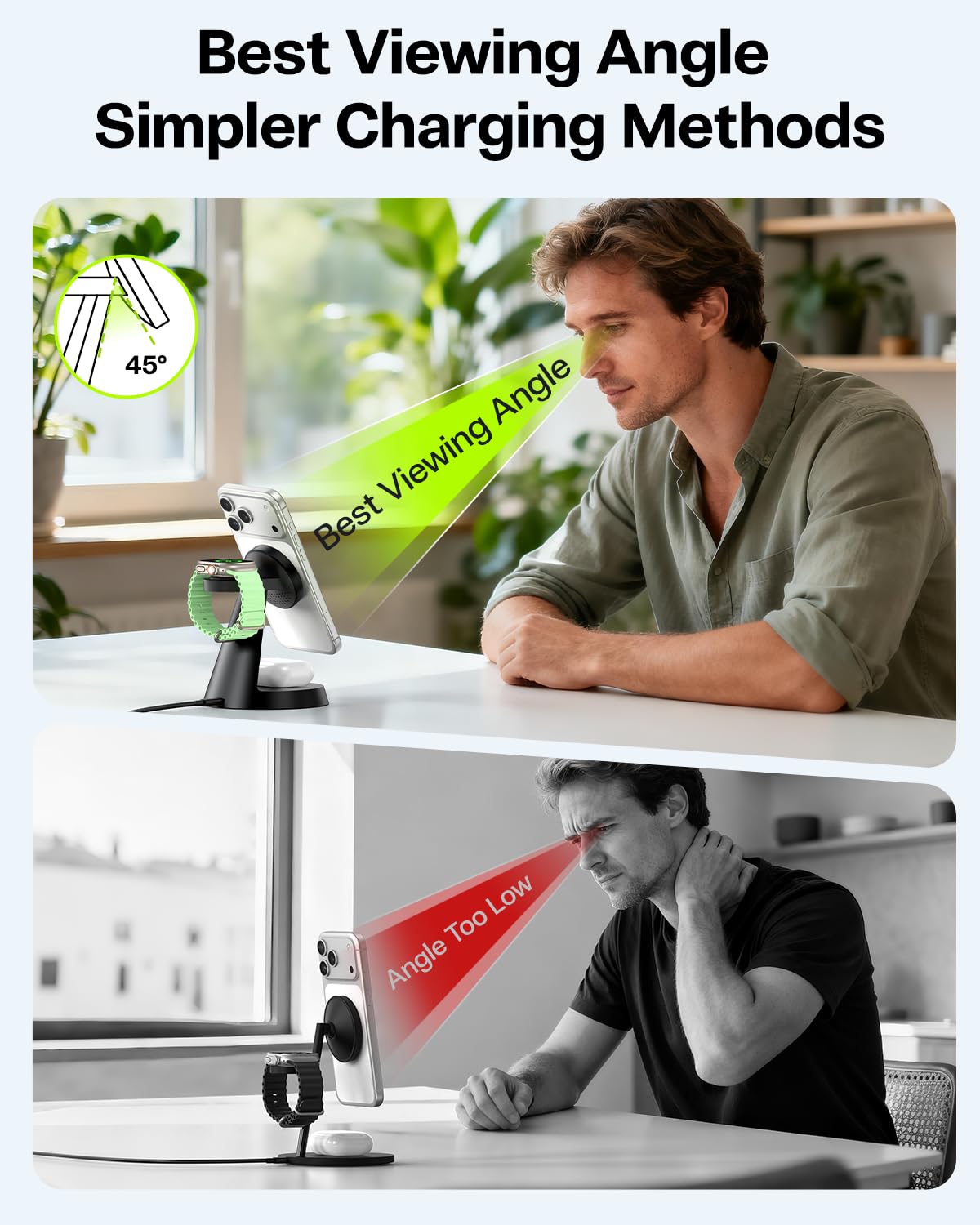 25W Fast Charging Station Designed for MagSafe Charger for iPhone 17 16 Series, 3 in 1 Magnetic Wireless Charging Stand with 45W Adapter for iWatch & Earbuds, Charger Dock with Heat Dissipation