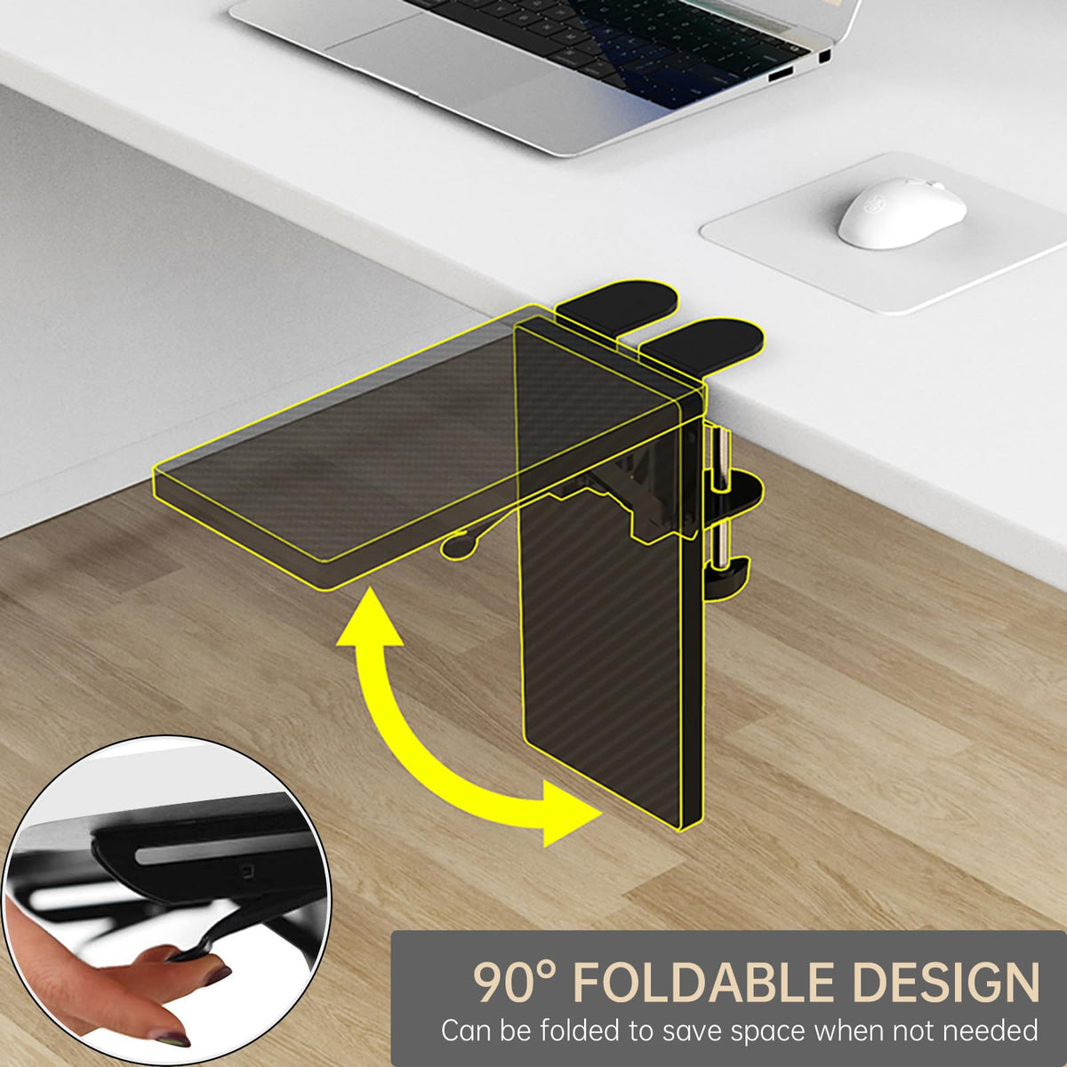 Sisyphy Ergonomics Desk Extender Tray, 11.8x5.9" Punch-Free Clamp on, Foldable Keyboard Drawer Tray, Table Mount Arm Wrist Rest Shelf, Computer Elbow Arm Support