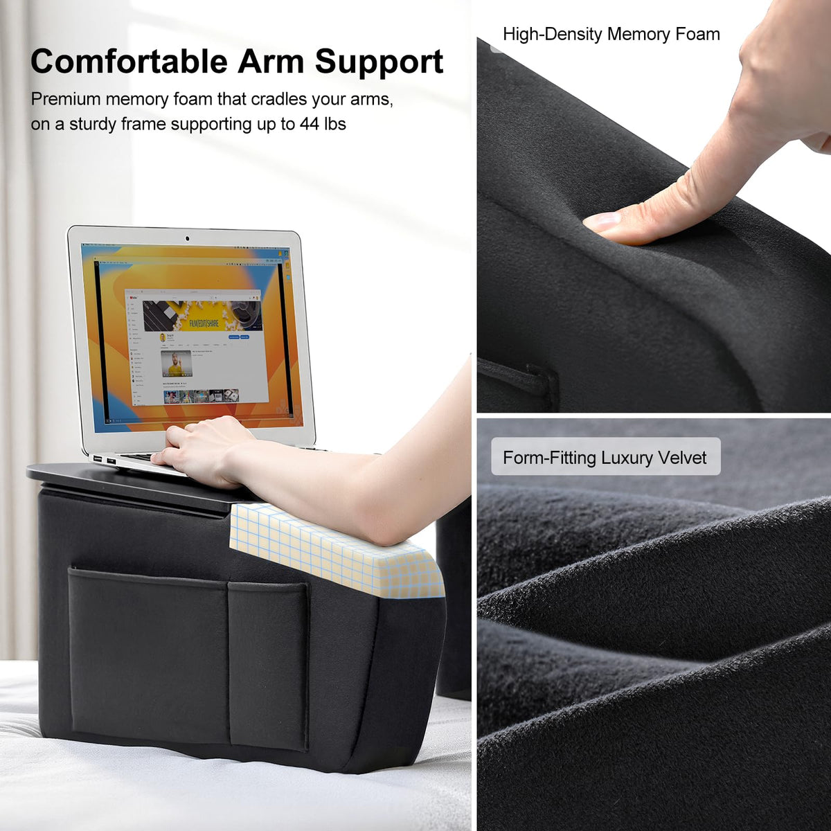 Lap Desk for Adults with Arm Rests,Ergonomic Laptop Pillow Stand for Bed,Couch,Floor,Large Table for Long Hours Work,Eating,Gaming,Reading and Writing,Lap Laptop Desk for College Dorm Room