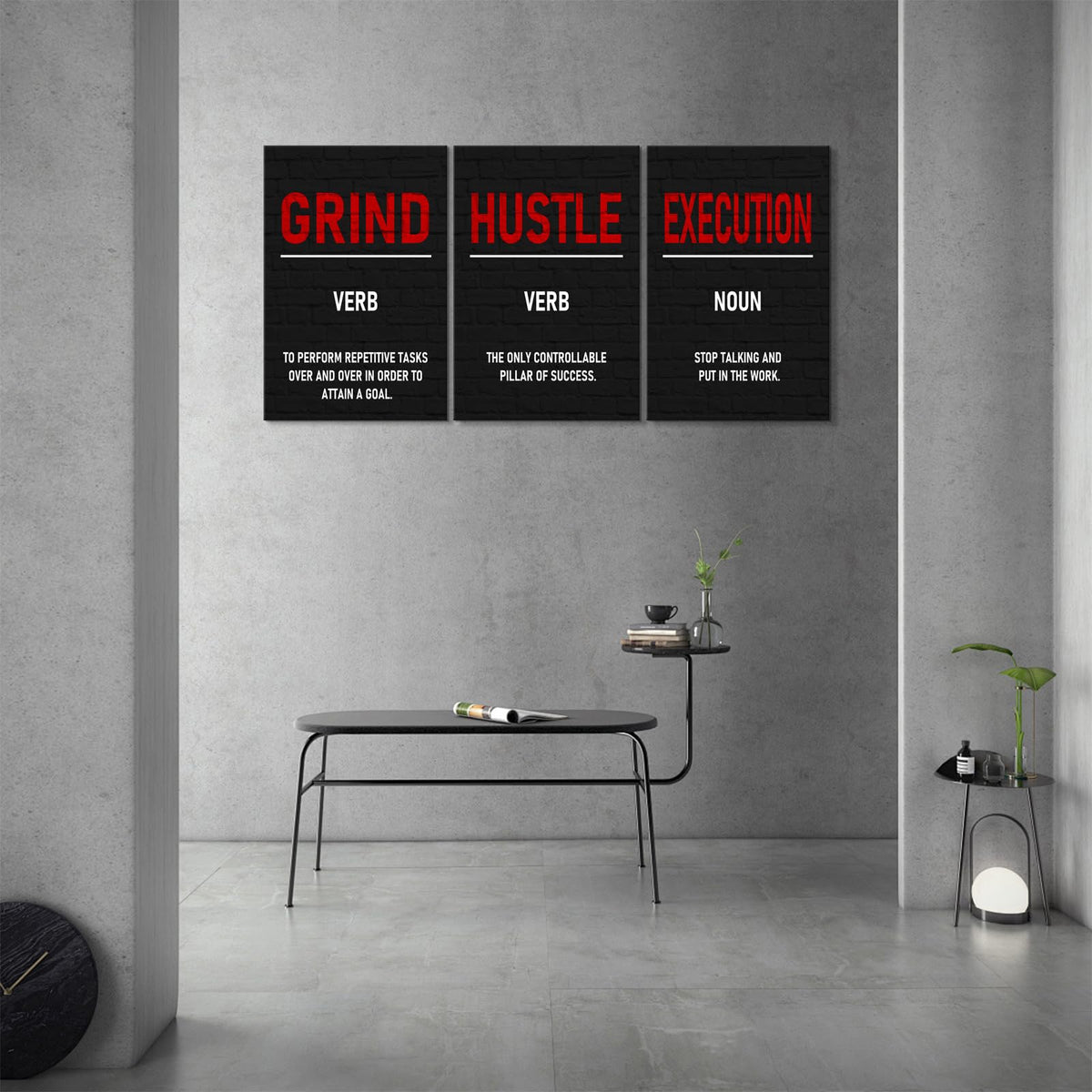KAWAHONE Inspirational Canvas Art Wall Decor, Grind Hustle Execution Motivational Quotes Wall Art - Positive Affirmations for Bedroom Office Gym Living Room - Framed Ready to Hang