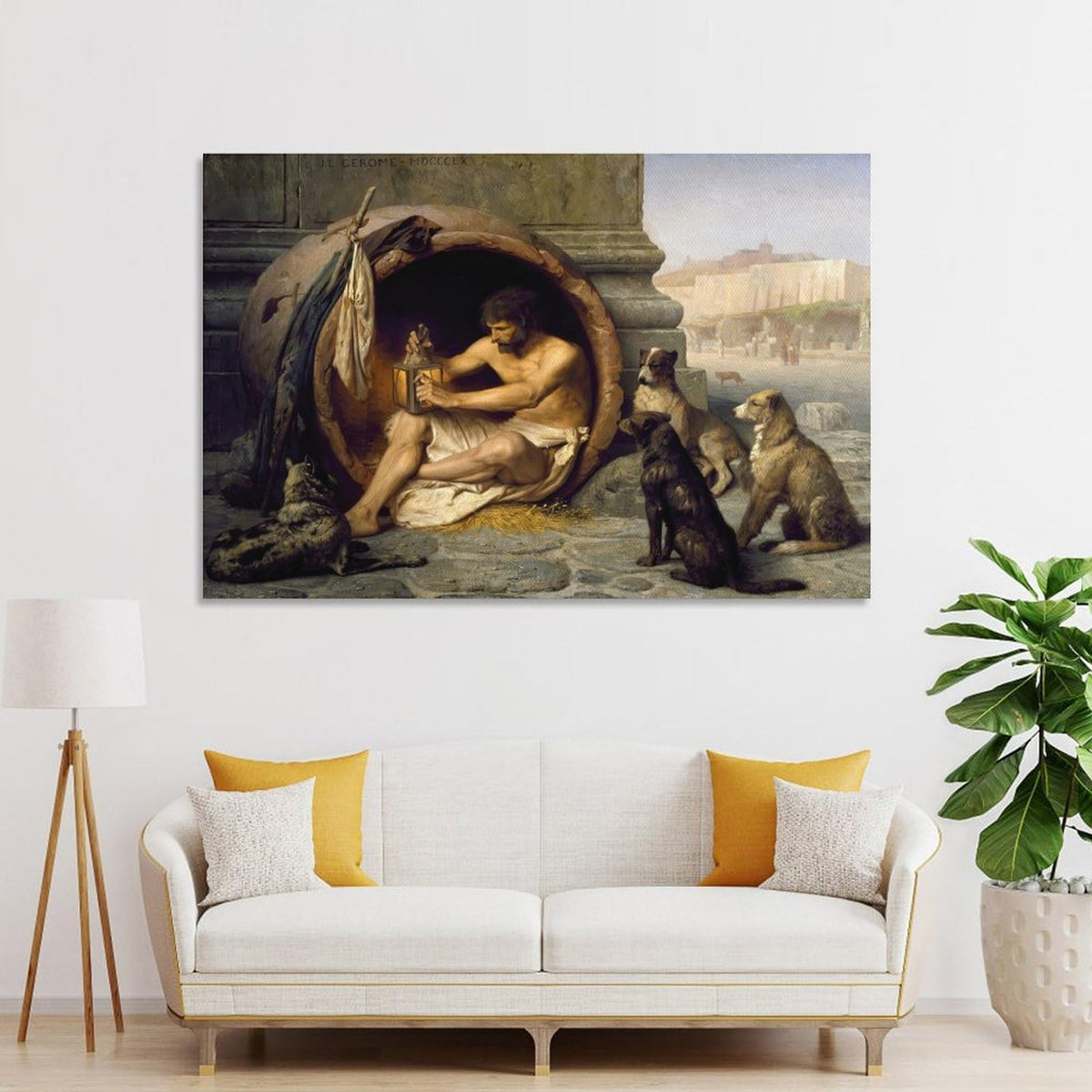 Diogenes Greek Philosopher With Dogs Lantern Scene Canvas Printing Wall Art Prints Wall Decor Posters Classical Painting Scandinavian Bohemian for Living Room Bedroom Office 16x24inch(40x60cm)