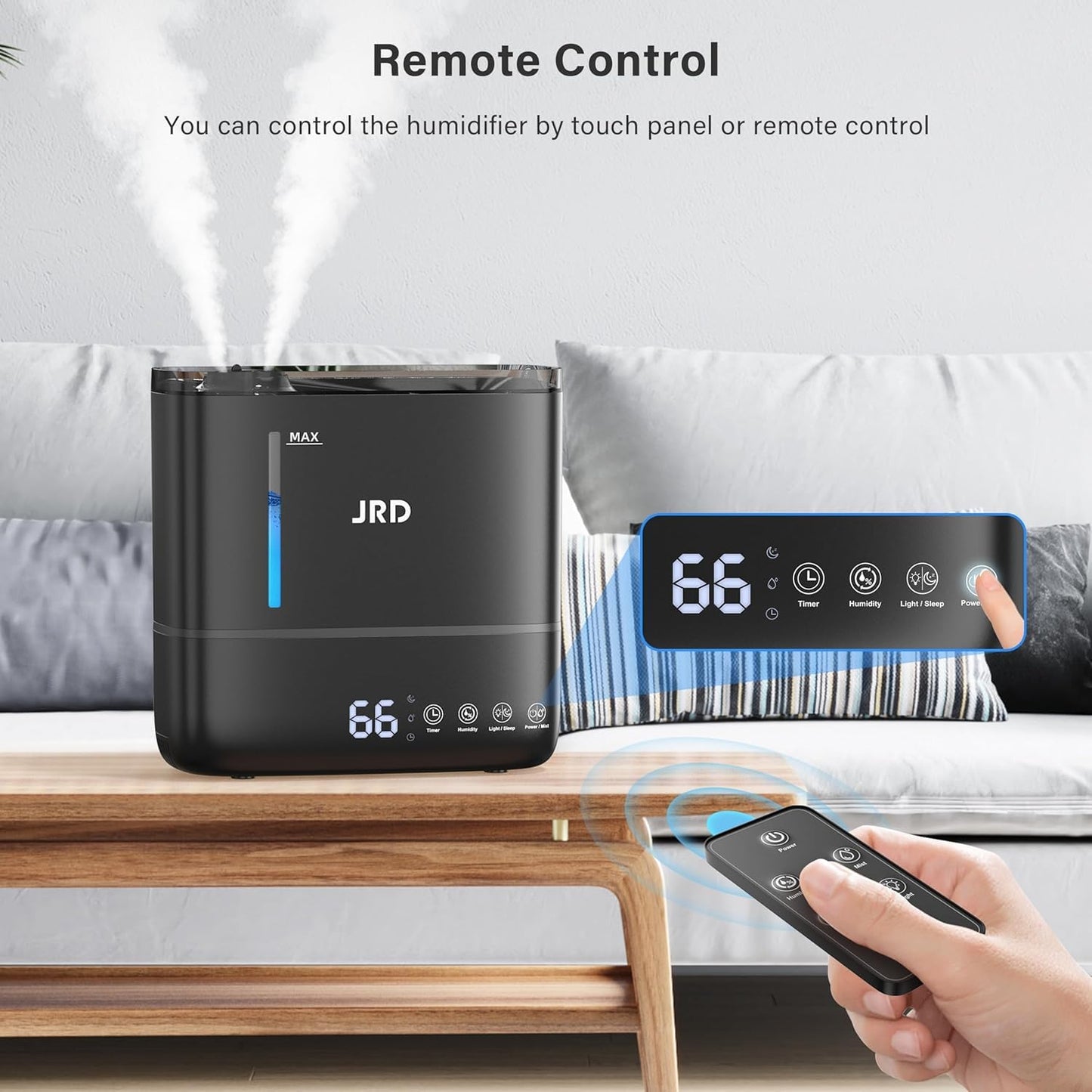 JRD Humidifiers for Bedroom, Ultrasonic Humidifier 4L for Large Room, Cool Mist Top-Fill, 40H Run, 12H Timer, 360° Nozzle, Aroma Diffuser, 7-Color Night Light for Home, Office, Baby, Pets, Plants