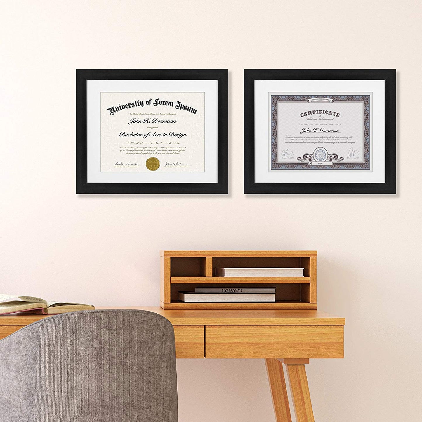 Americanflat 11x14 Diploma Frame with Shatter-Resistant Glass - Set of 2 - Use as 8.5x11 Frame with Mat or Display 11x14 Documents Without Mat - Certificate Frames with Engineered Wood - Black
