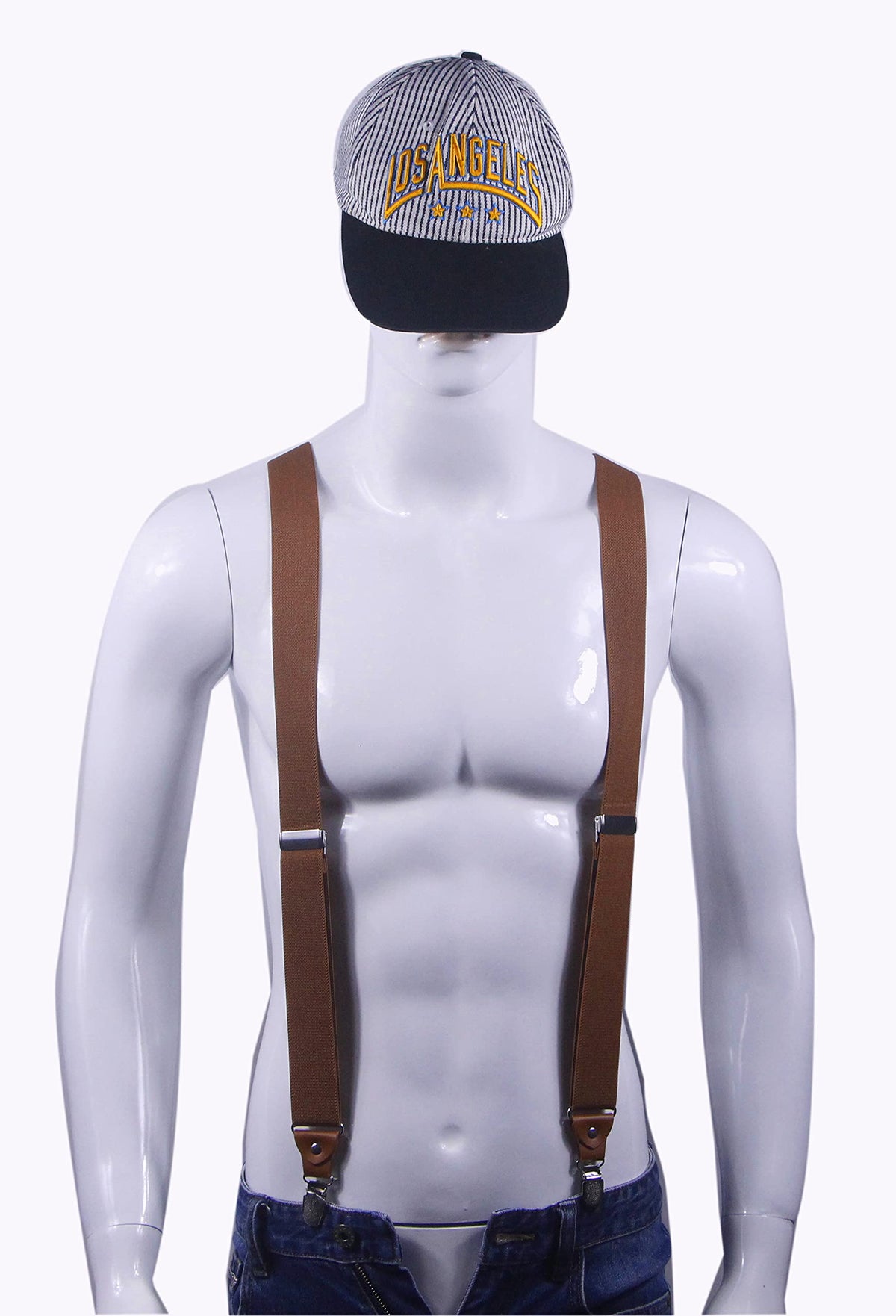 Doloise Adjustable Elastic X Back Style Suspenders for Men's and Women's With Strong Metal Clips (Coffe-01)