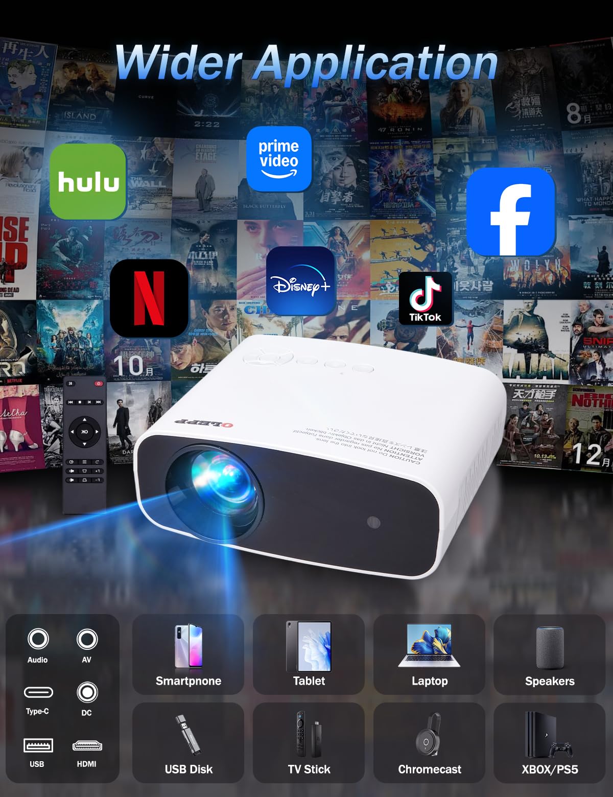 Mini Projector Wired with Bluetooth Audio, Native 720P Supports 4K, Electric Focus & Keystone, Dust-Proof Low Noise, HDMI/USB for Laptop/PC/Stick, for Home Office Classroom Meeting Outdoor Movie