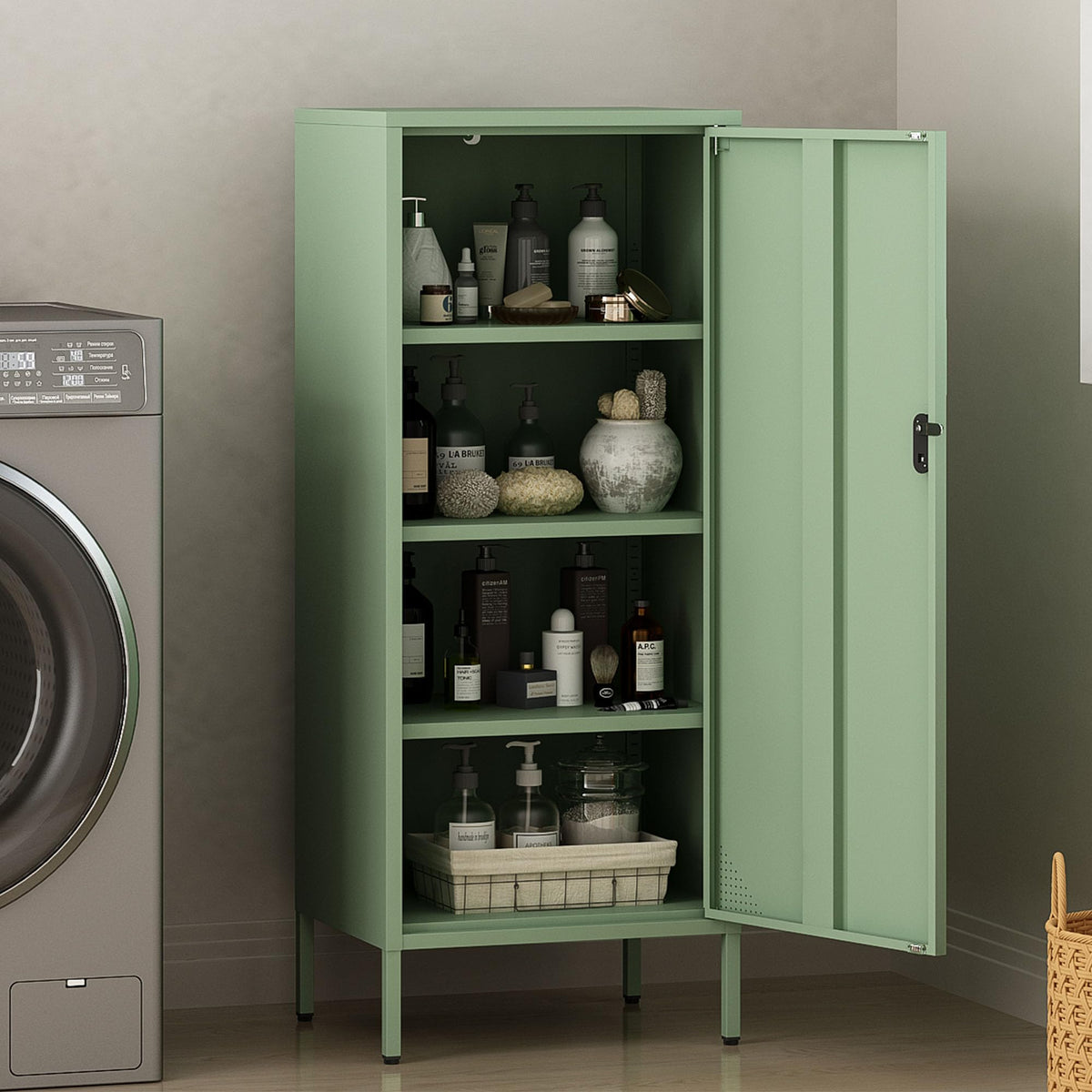 Steehoom Metal Locker Cabinet Lockable Bathroom Storage Cabinet Black 4 Tier Employee Lockers for Home, School, Office, Garage (Green, 19.69" D x 15.75" W x 49.21" H)