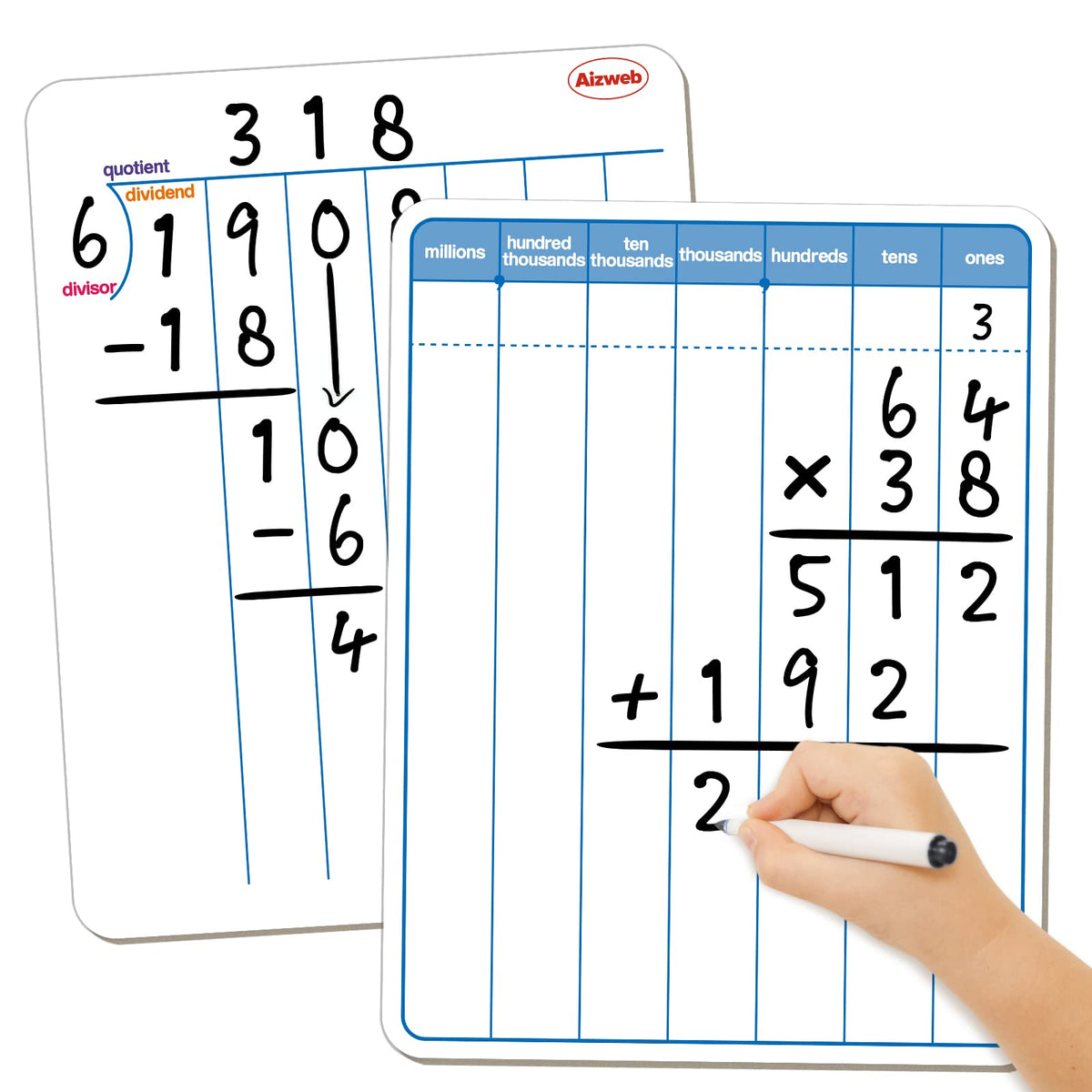 Dry Erase Long Division White Board,9 x 12 Multi-Digit Computation Double-Sided Dry Erase Board,Math Manipulatives Whiteboard for Students,Classroom and Home,Small White Board(Division)