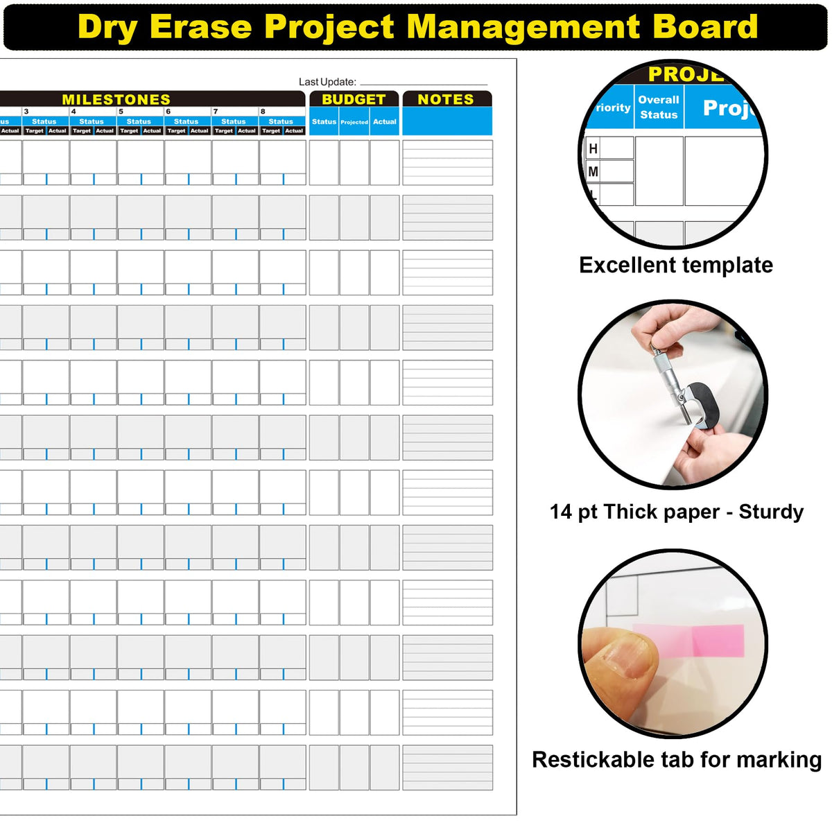 Large Project Management Vision Board, 36"x45" Office Whiteboard for Scheduling & Tracking Progress, Laminated Wall Planner for Managers & Entrepreneurs