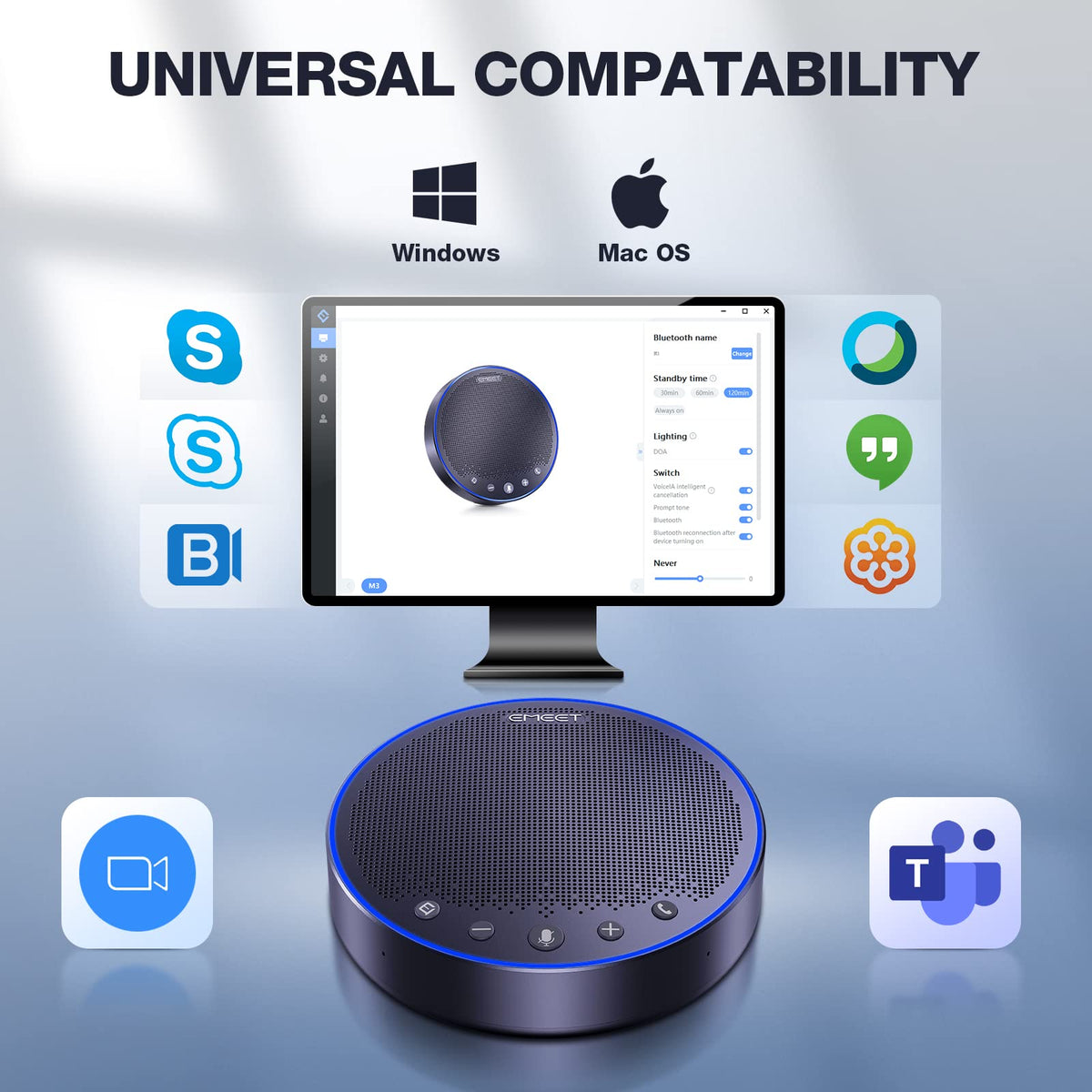 EMEET M3 Conference Speaker and Microphone, Zoom Certified Bluetooth Speakerphone with 4 AI Mics 360° Voice Pickup, 18H Talk Time, USB 2.0&Bluetooth 5.0 with Daisy Chain for 20 People for Zoom Teams
