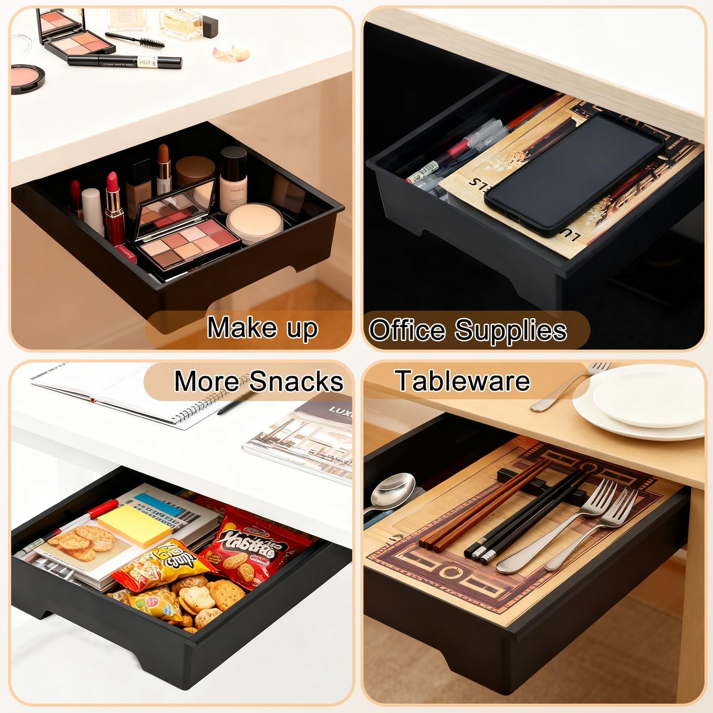 Upgraded Super Capacity 11.85 "x 8.9" Under Desk Drawer Hidden Strorage Drawer Self-Adhesive Slide Out with Smooth Gliding Motion - Attachable & Space-Saving Under Desk Organizer with Screw Kit, Black