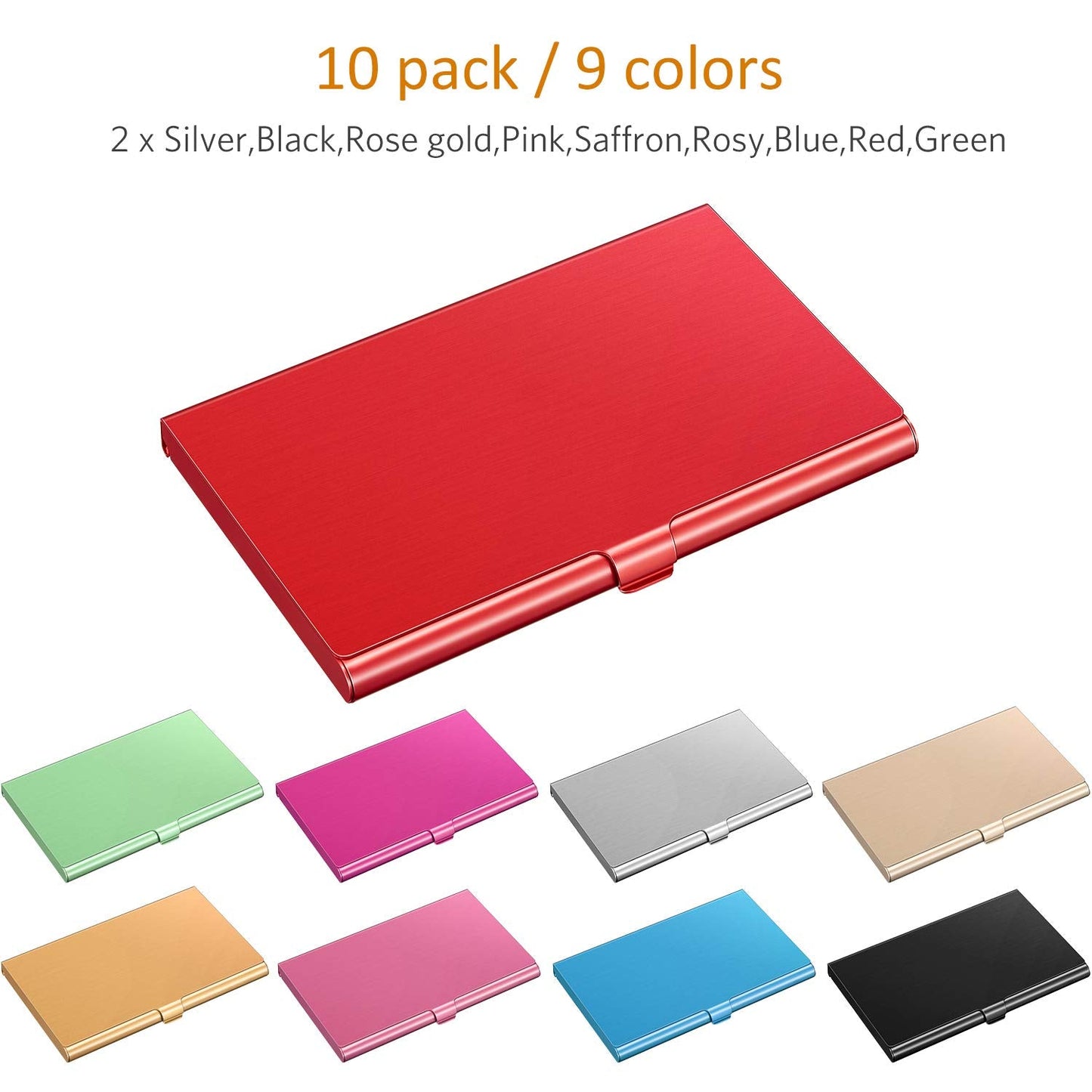 Leinuosen 10 Pack Business Name Card Holder Case Aluminum Business Name Card Carrier Mental Credit Case Wallet Professional Stainless Steel Pocket for Men & Women,2.36 x 3.66 Inch,9 Colors Available