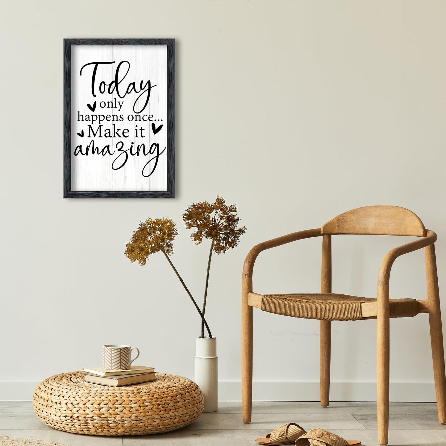AuraPeak Today Only Happens Once Make It Amazing Inspirationa Quotes Office Wall Decor, Motivational Sayings Frame Rustic Home Living Room Laundry Room Wall Art Hanging (Black 16"×10")