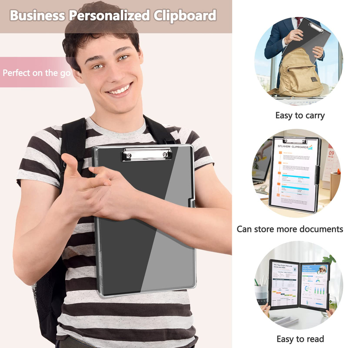 SFLHHDM Clipboard with Storage,Heavy Duty Clip Boards 8.5x11 with 2 Storage Case,Clear Visible Panel Storage Clipboards,Side Opening Nursing Clipboard Folder for Office Supplies-Black
