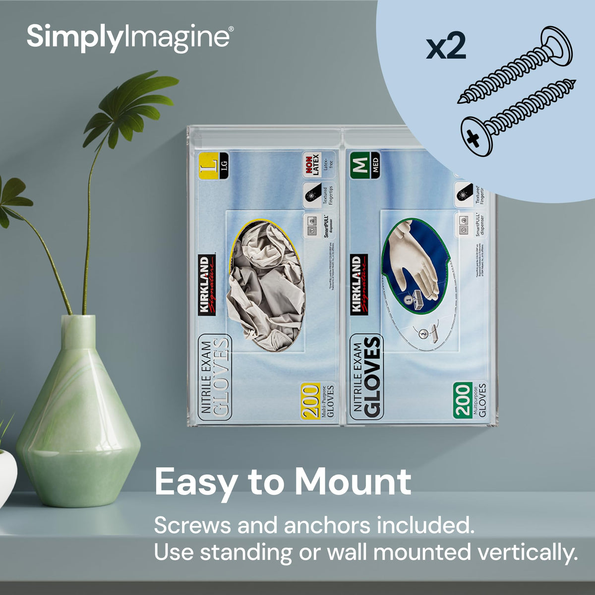 SimplyImagine Dual Hygiene Dispenser Station - Clear Acrylic - Glove Dispenser with Dust-Free Lid - Wall-Mount & Tabletop Glove Holder - Sanitation Station & Mask Container & Hairnet Holder