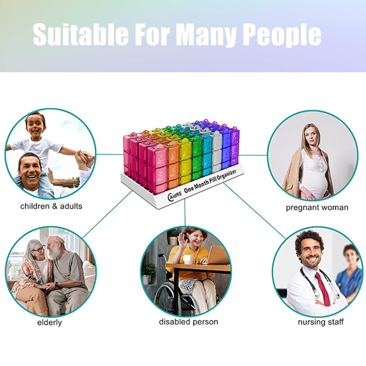 CAidRE Monthly Pill Organizer 31 Day 3 Times a Day – One Month Pill Box for Medications, Fish Oil, Vitamins & Supplements – 30 Day Daily Pill Case Organizer