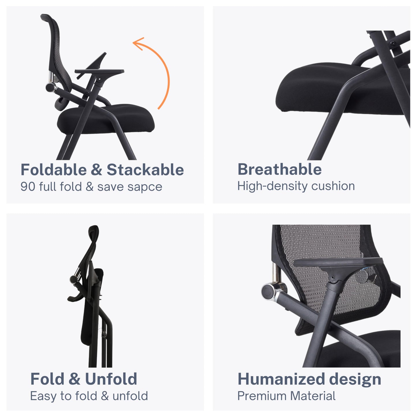 BLANEDUO Updated Conference Room Chairs, Folding Office Desk Chair with Lumbar Support and Sliding Armrest with Casters, Stackable Office Guest Chairs & Reception Chairs, 1 Pack Black