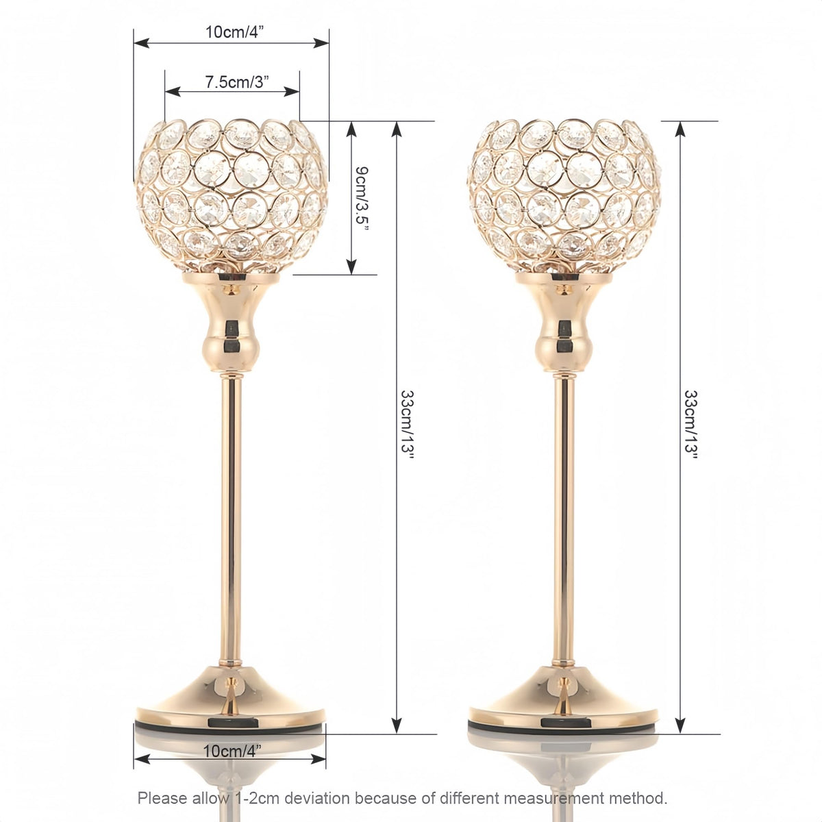 VINCIGANT Gold Crystal Candle Holders Set of 2 for Fireplace Coffee Table Mantle Decor,Wedding Home Halloween Decoration Centerpieces