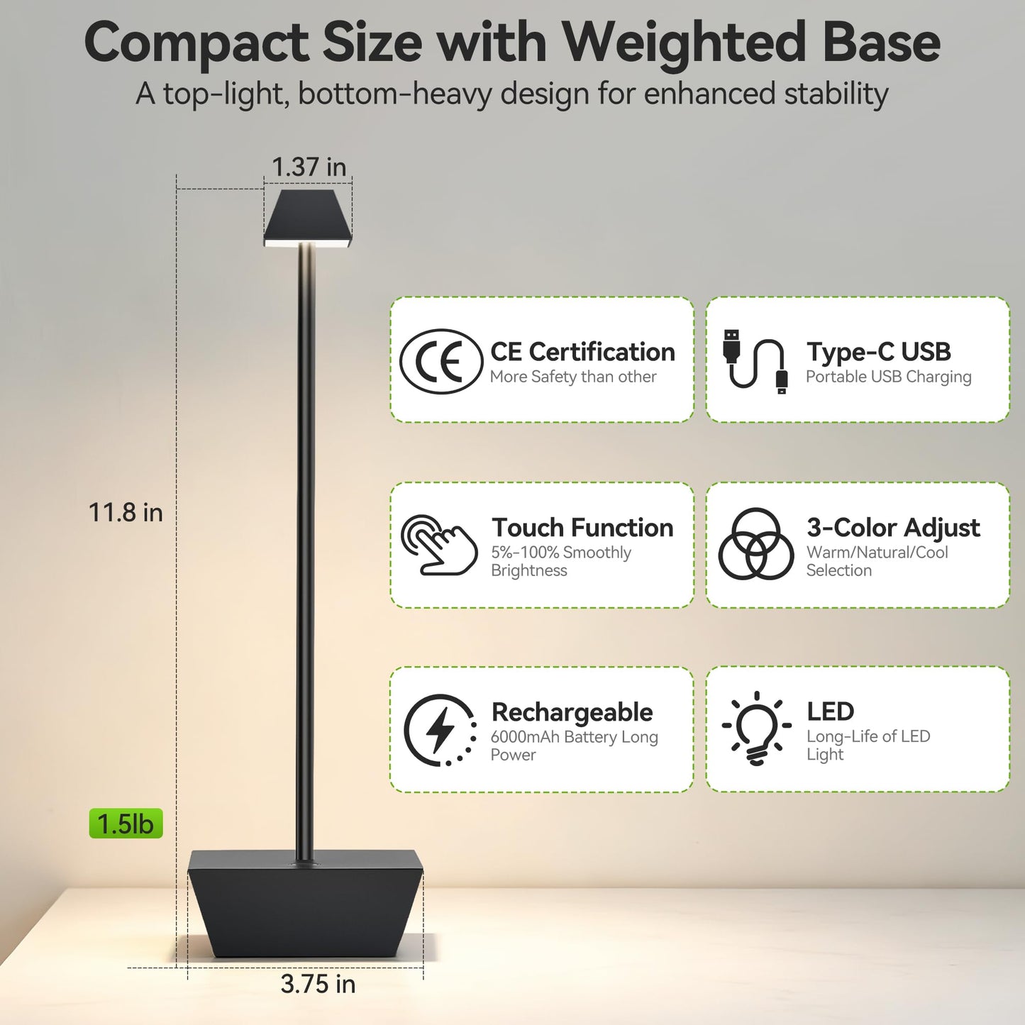 Hebangya Modern Cordless Table Lamps Set of 2,Rechargeable Battery Operated Lamp for Bedroom,Restaurant,Dining Room,Restaurant,Outdoor,Camping,Coffee Shop,Night Light(Black)