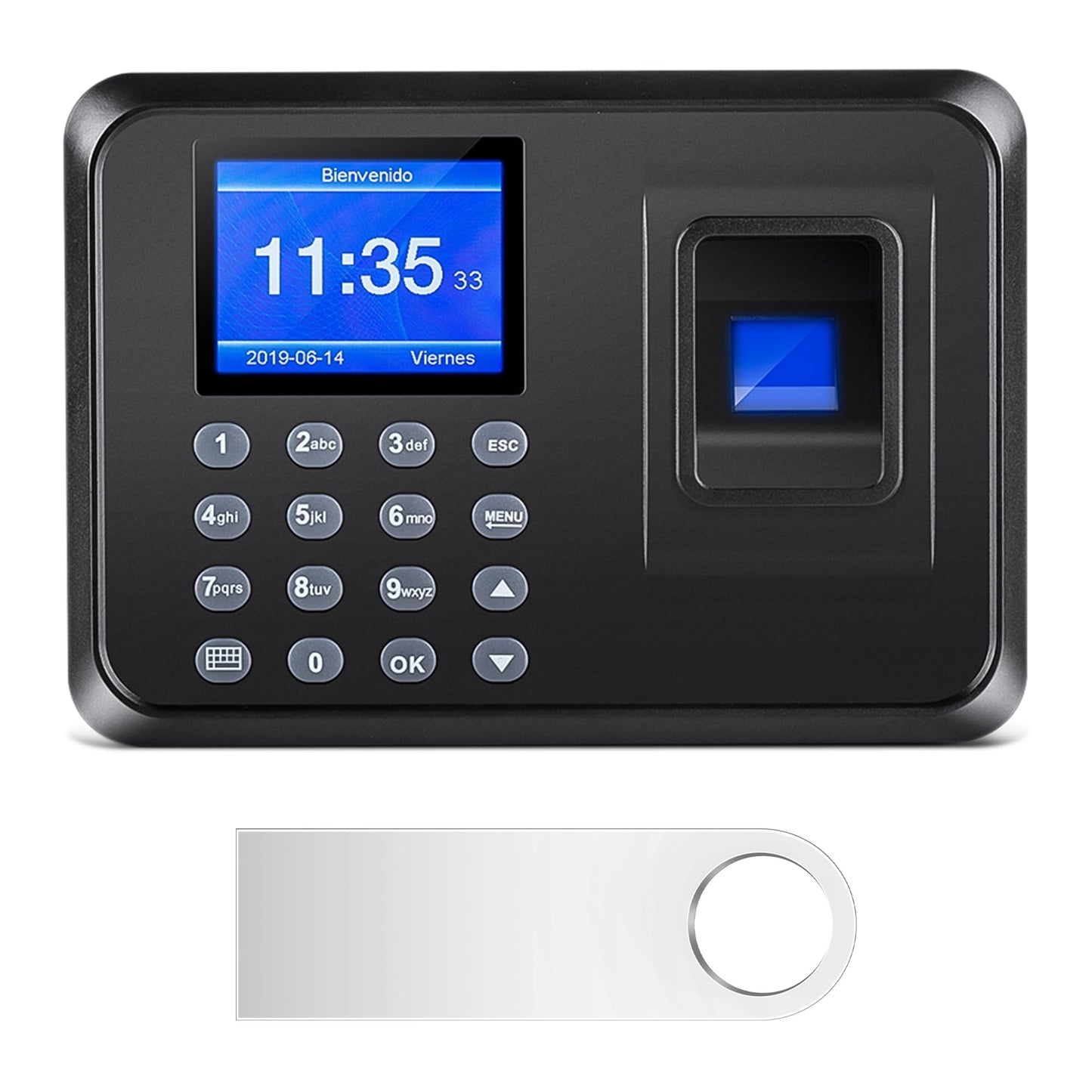 Fingerprint Time Clocks for Employees - Time Clock for Small Business Automatic Calculate Working Hours and Deduct Lunch Time, Punch and Power-off Protection with 8G USB Drive (0 Monthly Fee)