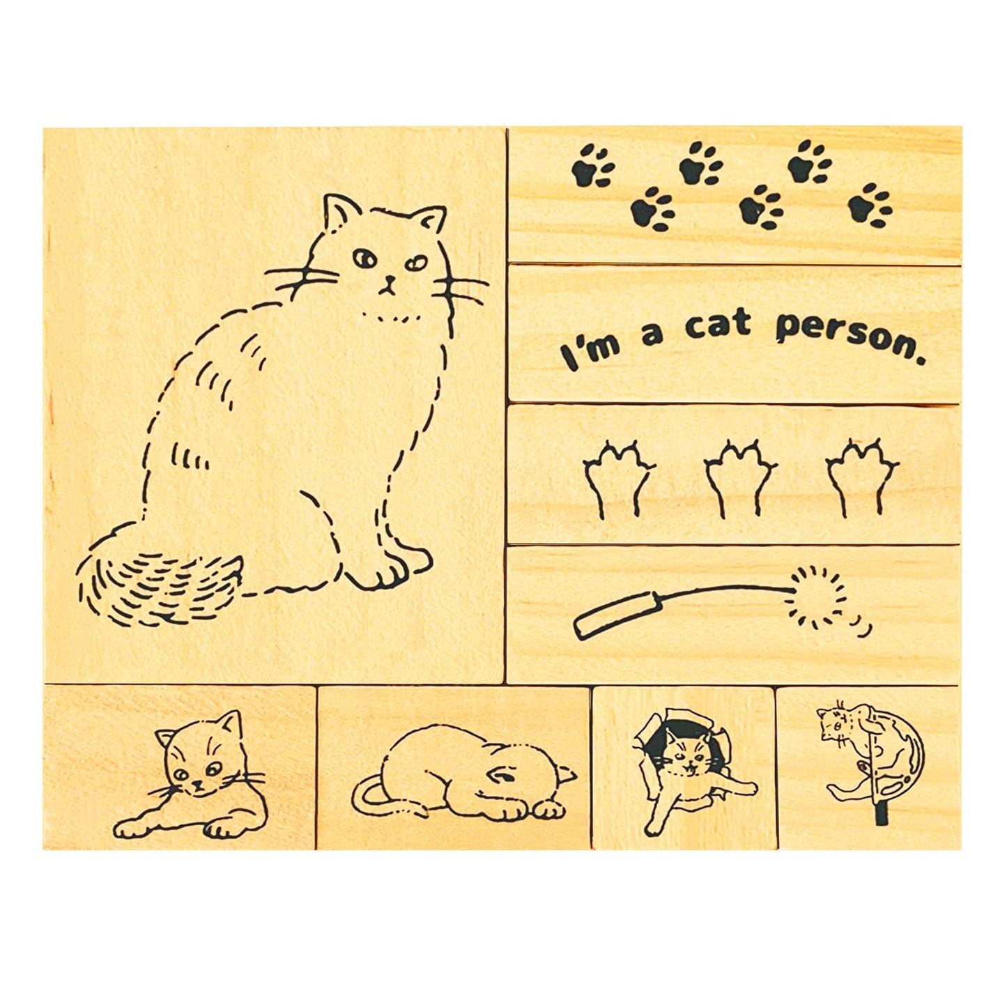 9 Pcs Cute Cat Rubber Stamp Set - Adorable Kitty Stamps with Paws, Paw Prints, Cat Toys, & Phrases - for DIY Art Journals, Scrapbooking, Card Making - Reusable Craft Stamps Gift for Crafters