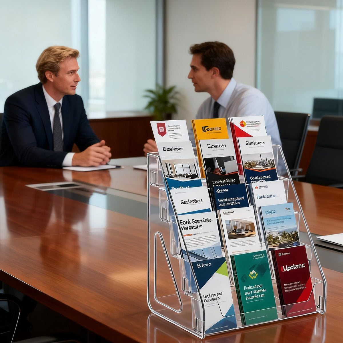 5 Tier Brochure Holder 12x13 Inch Acrylic Literature Display Stand Holds 3 Brochures in One Row Clear Pamphlet Holder Display Stand for Flyers Booklets Table Signs Office Home Store, Pack of 1