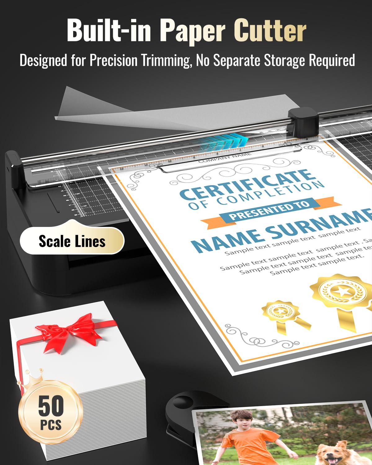 13in Laminator Machine with Sheets 50pcs + Paper Trimmer + Corner Rounder + Scale Line, 11x17 / ABS Anti-Jam |Dual Hot and Cold Mode | 90s Fast Preheat for A3/A4/A5/A6 Home Office School Use