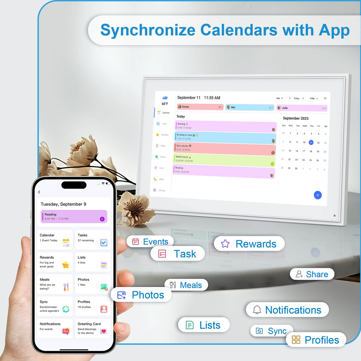 15.6 Inch Digital Calendar Wall Touch Screen Chore Chart, 32GB Electronic Calendar + Smart Family Planner, Wall and Desk Mountable, Gifts for Women Men, Gifts for Mom Dad