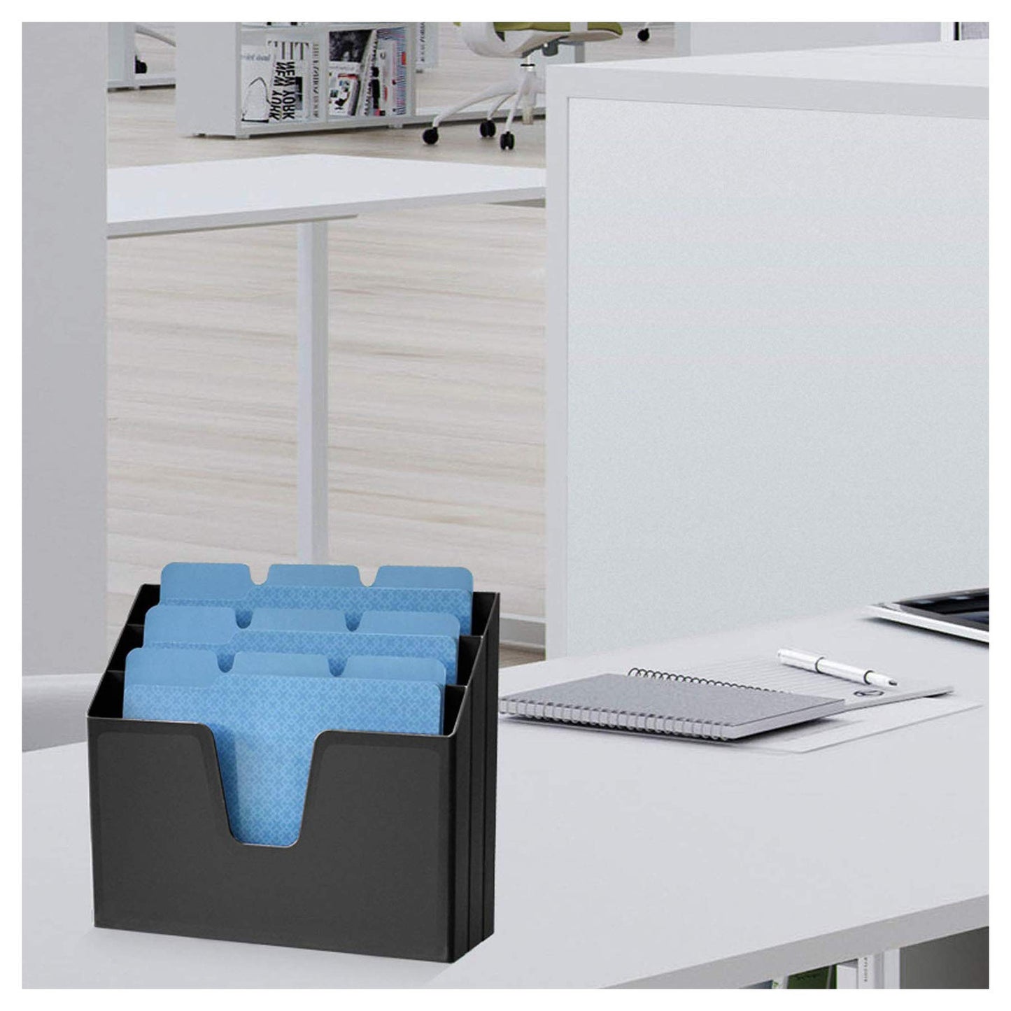 Acrimet Horizontal Triple File Folder Holder Organizer, Open Top Desktop Document Sorter for Letter Size Papers & Folders, Plastic (Black)