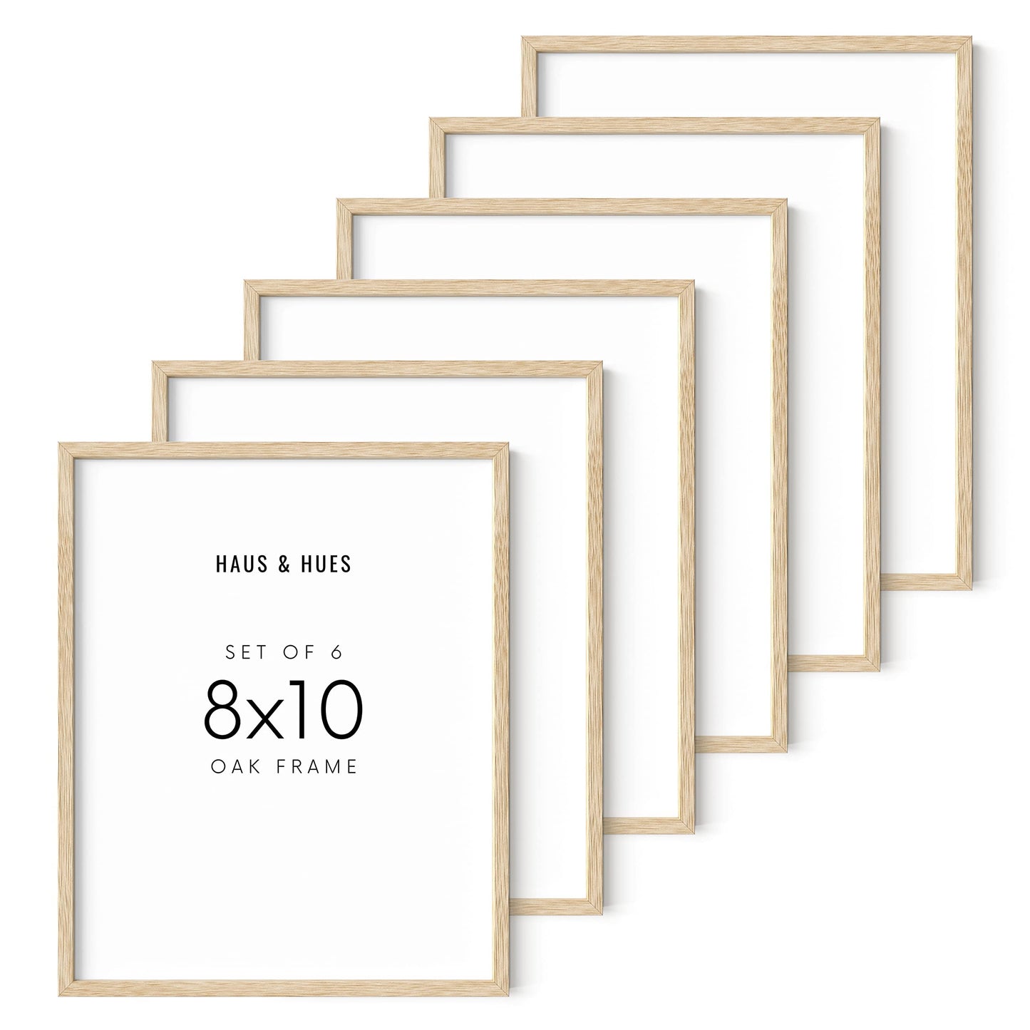 HAUS AND HUES Beige Oak Wood 8x10 Picture Frame - Modern Wood Wall Art Display - Lightweight 8x10 Frame for Art Prints, Photos, Posters - Ready-to-Hang Vertically & Horizontally (Set of 6)