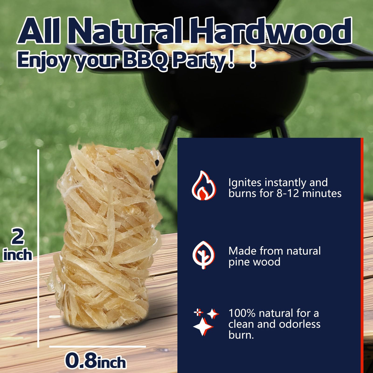 Fire Starter 72Pcs - Extra Long 12min Natural Fire Starters for Grill, Fireplace, Camping & Survival Kit | Waterproof, Odorless, Safe for BBQ/Pizza Oven/Chimney (Indoor & Outdoor)
